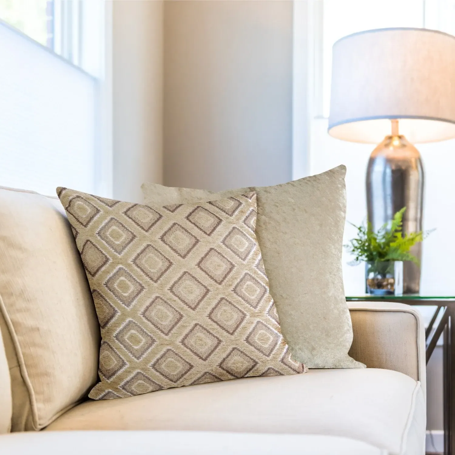 Cushion Cover Pair Geometric Jacquard - Beige image