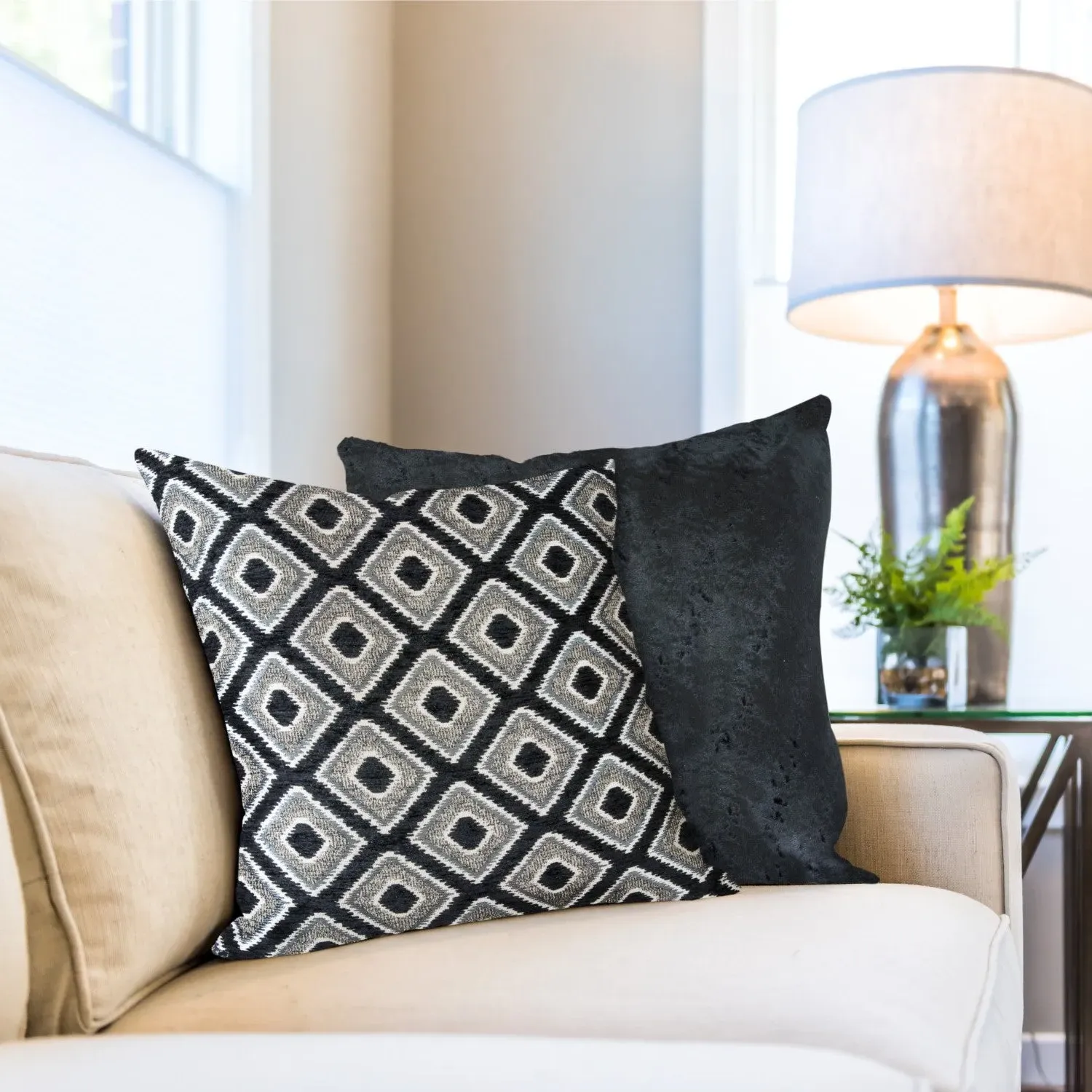 Cushion Cover Pair Geometric Jacquard - Black