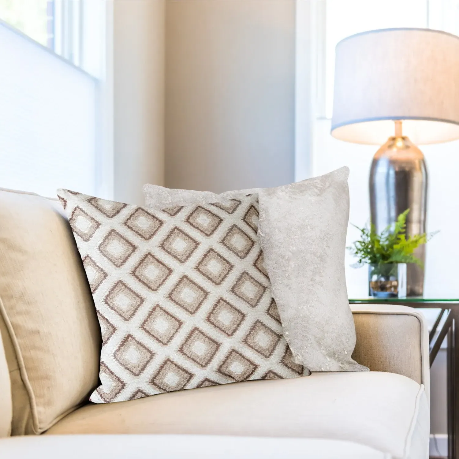 Cushion Cover Pair Geometric Jacquard - Cream