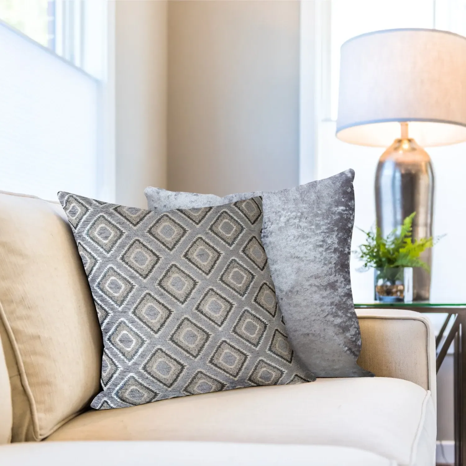 Cushion Cover Pair Geometric Jacquard - Grey