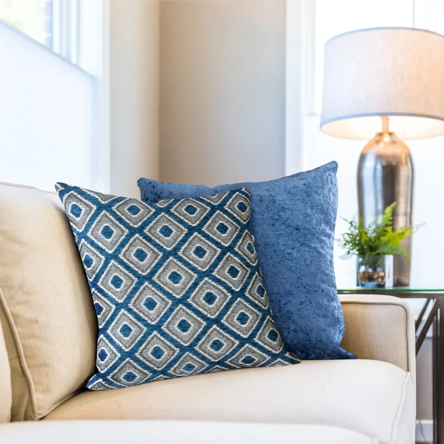 Cushion Cover Pair Geometric Jacquard - Navy