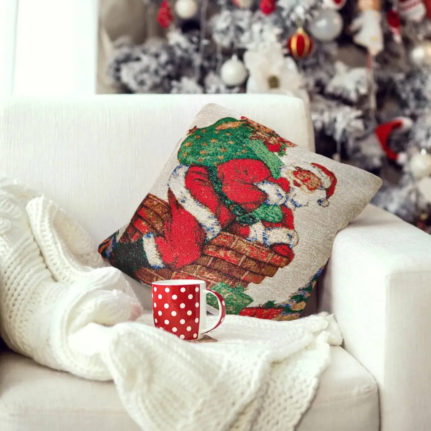 Cushion Cover Pair Santa Chimney - Multi, Tapestry
