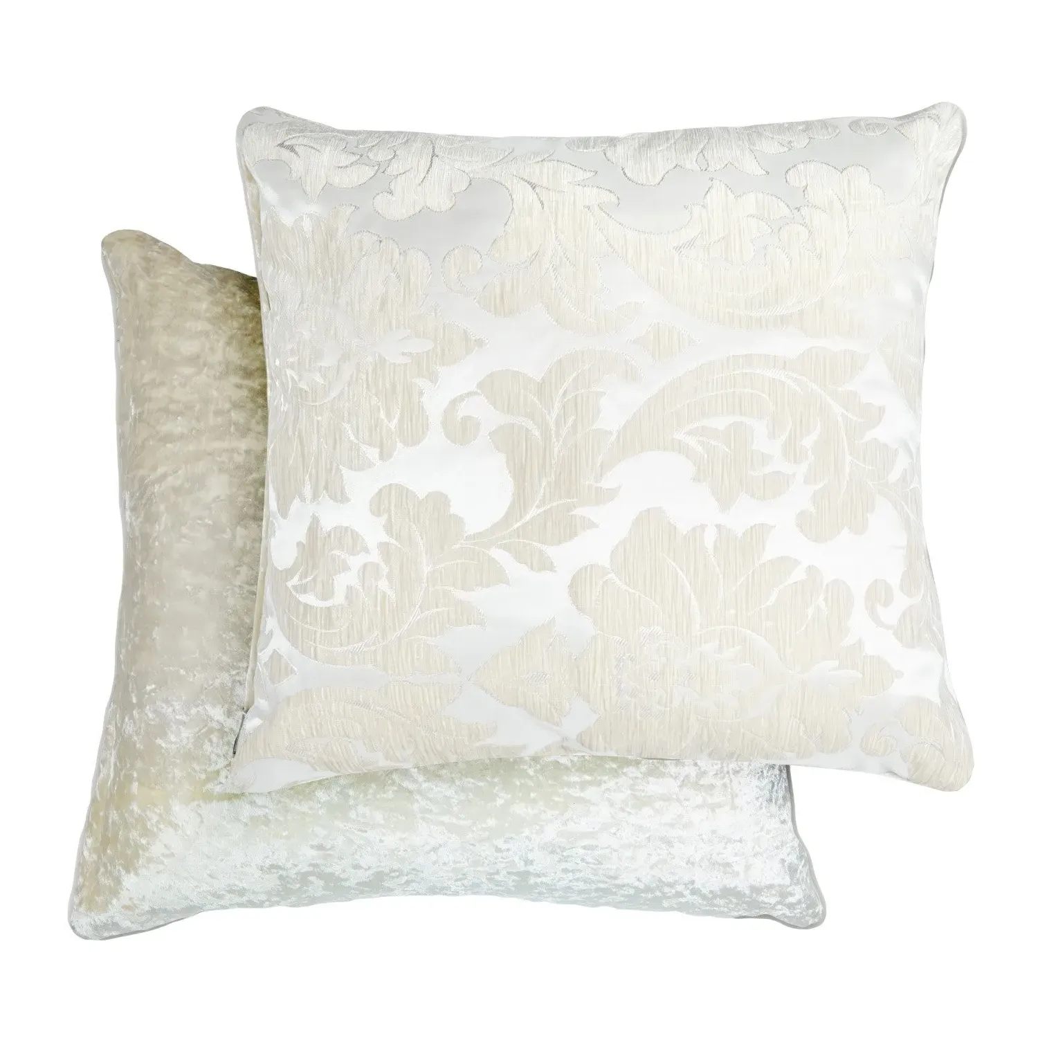 Cushion Cover Pair with Damask - Cream, Chenille