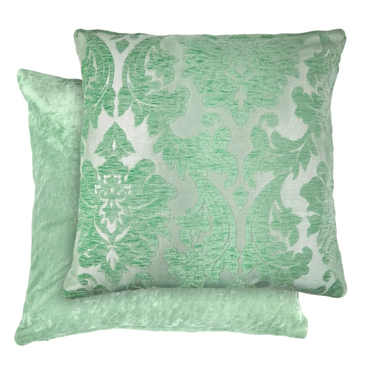 Cushion Cover Pair with Damask - Green, Chenille