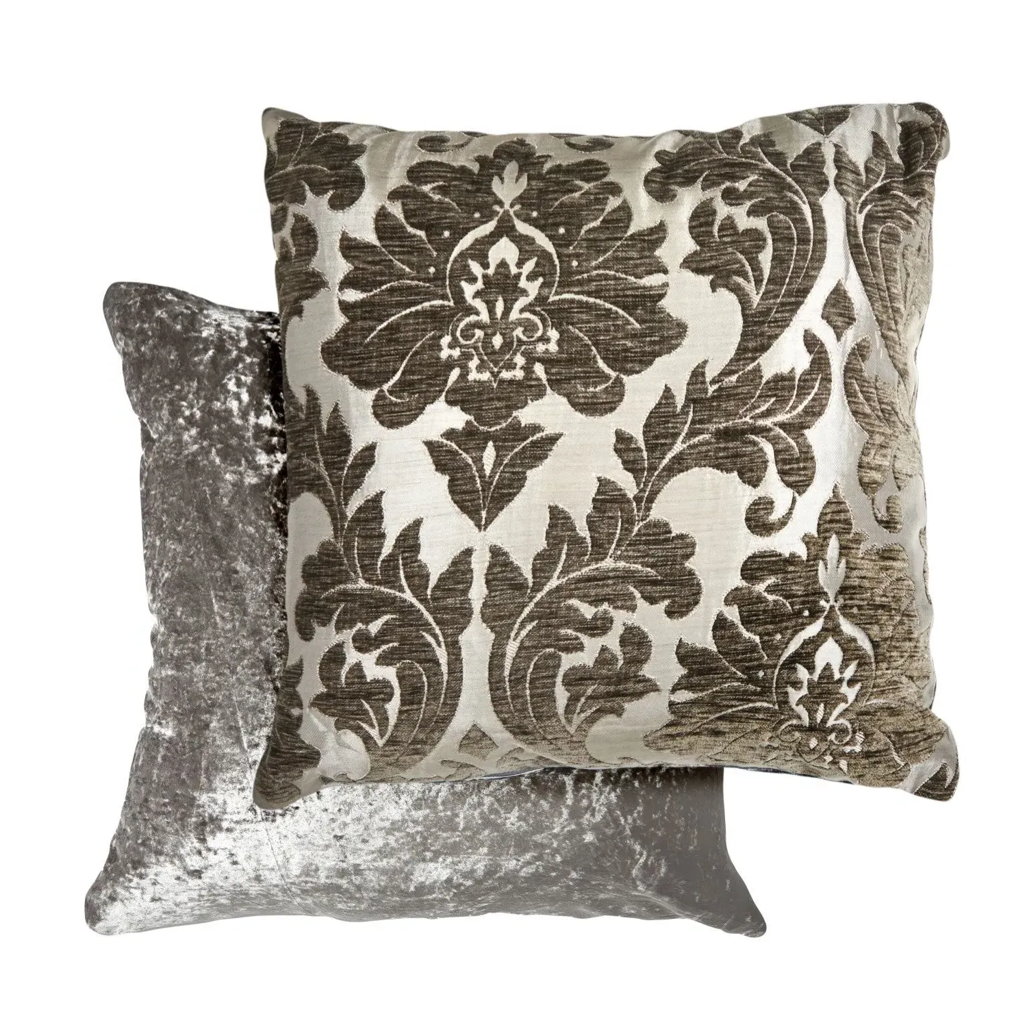 Cushion Cover Pair with Damask - Grey, Chenille