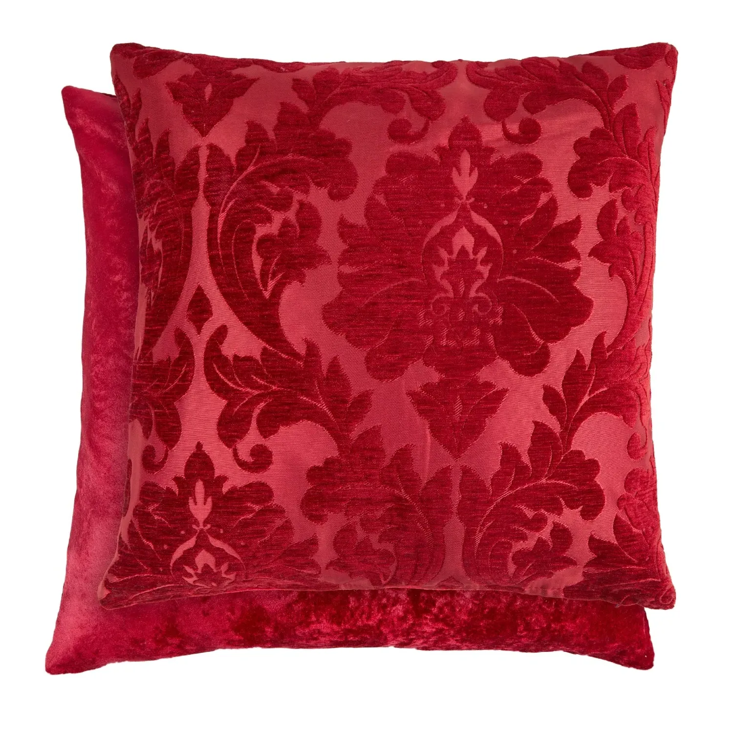Cushion Cover Pair with Damask - Red, Chenille