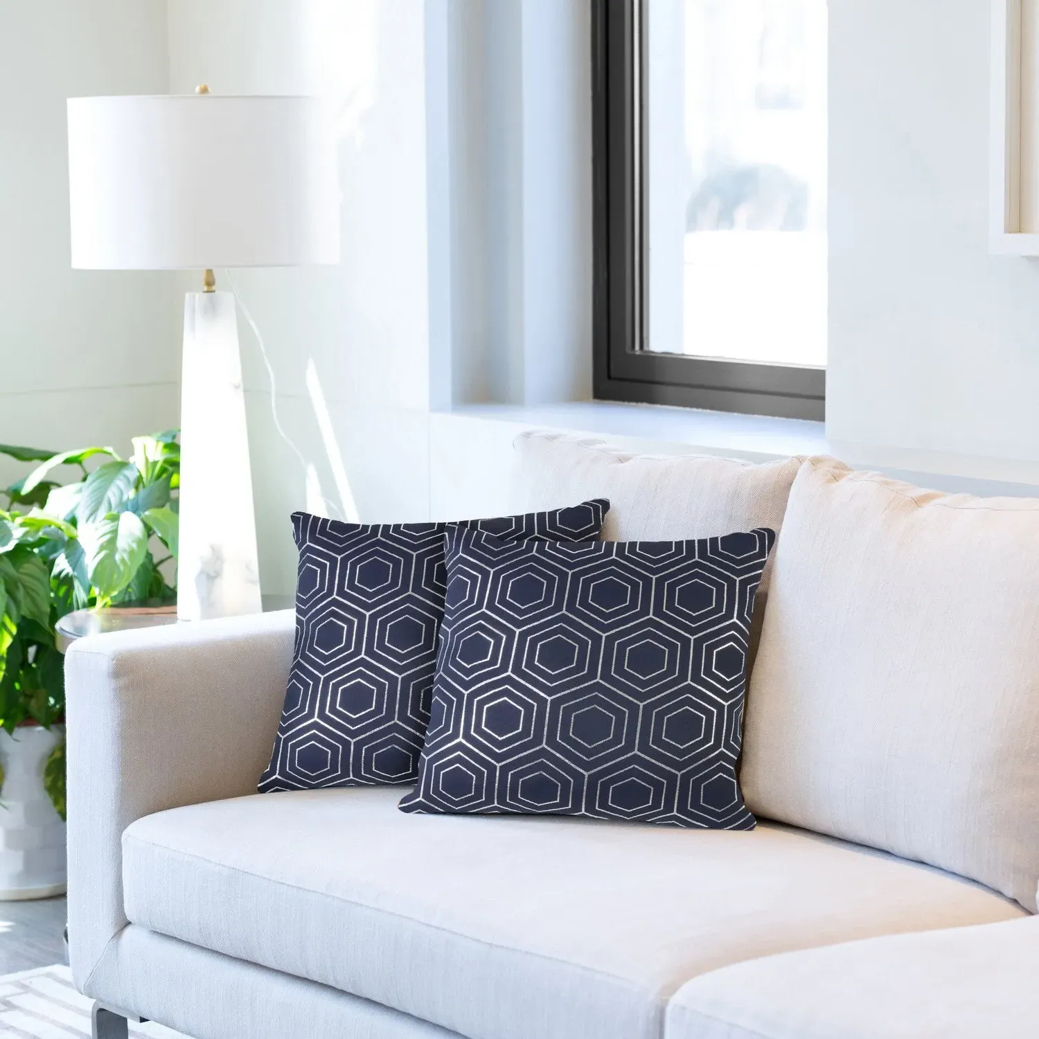 Cushion Cover Pair with Geometric Design - Blue, Velvet image