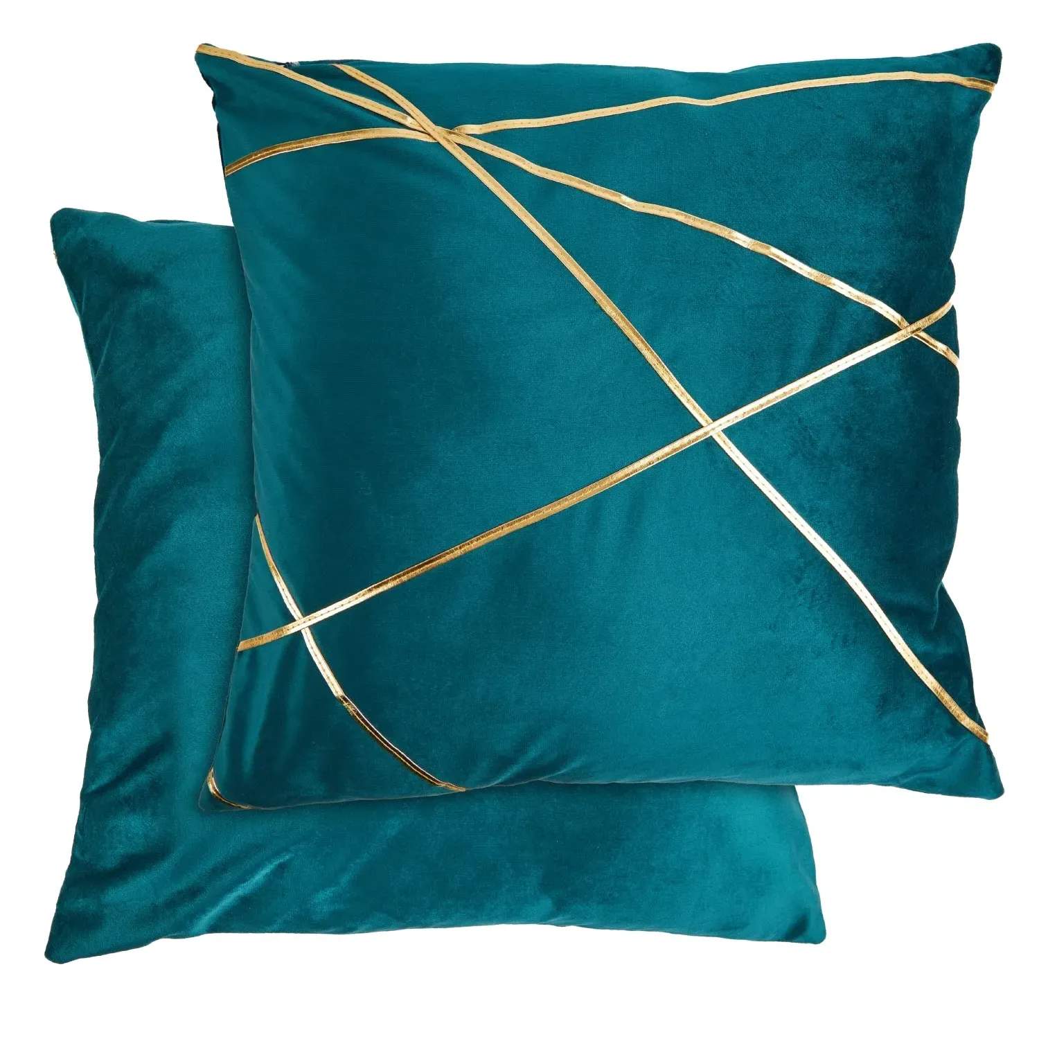 Cushion Cover Pair with Gold Design - Green, Velvet