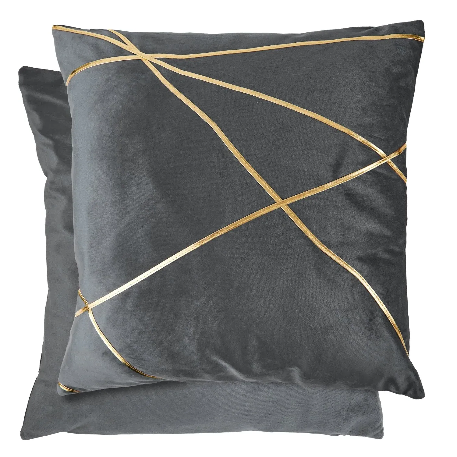 Cushion Cover Pair with Gold Design - Grey, Velvet