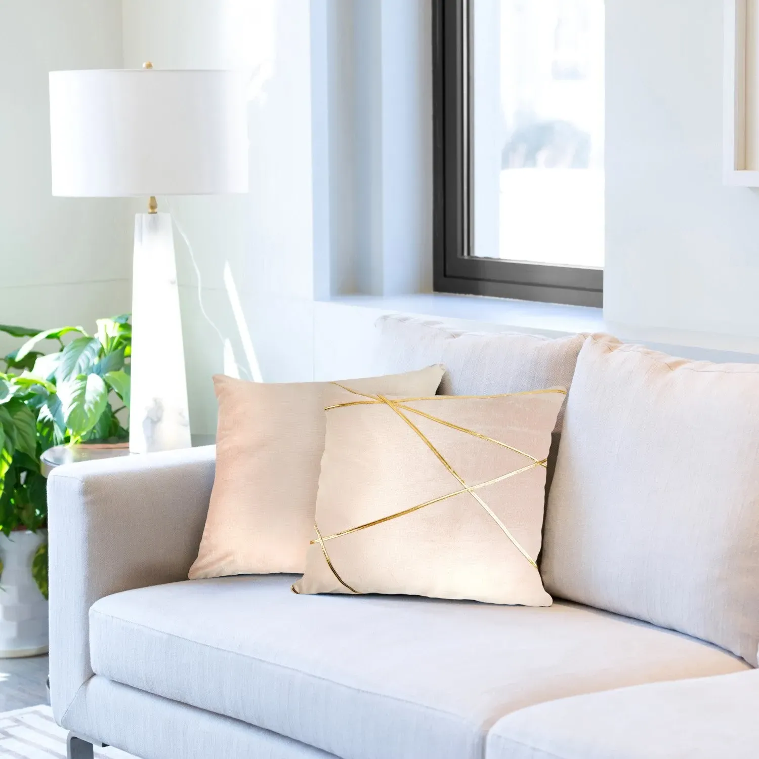 Cushion Cover Pair with Gold Design - Pink, Velvet