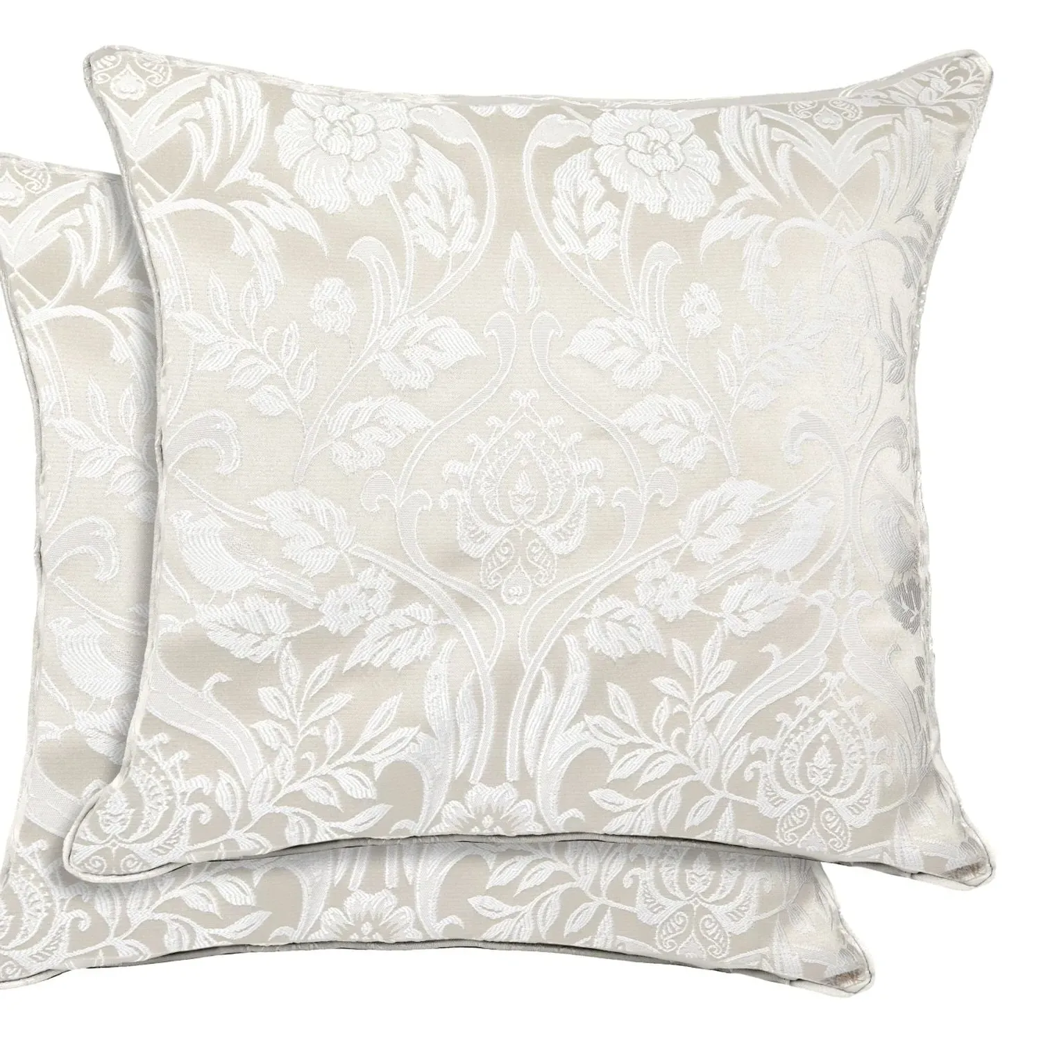 Cushion Cover Pair with Piped Edge - Cream, Jacquard