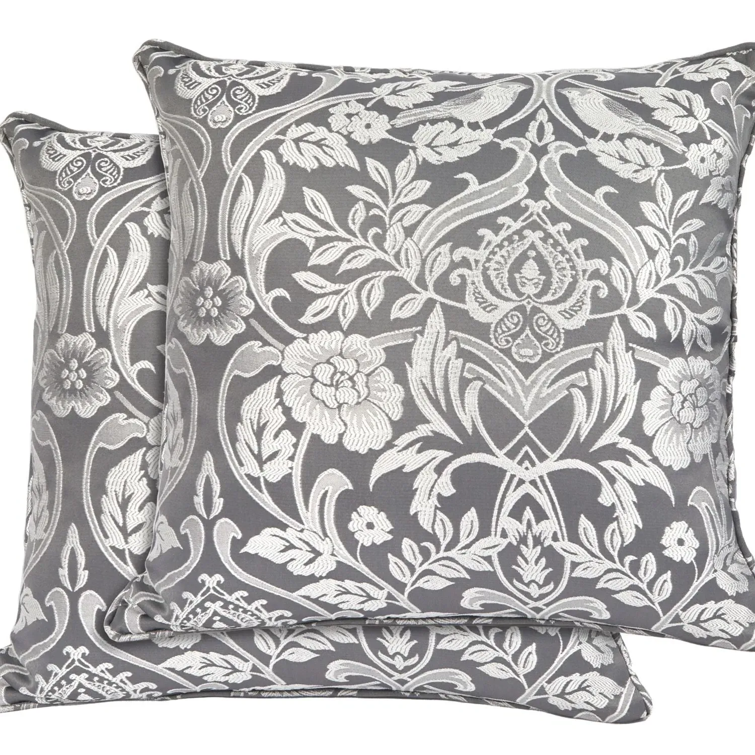Cushion Cover Pair with Piped Edge - Grey, Jacquard
