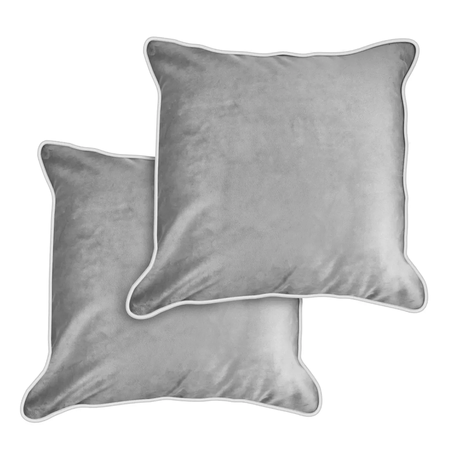 Cushion Cover Pair with Piping - Grey, Velvet