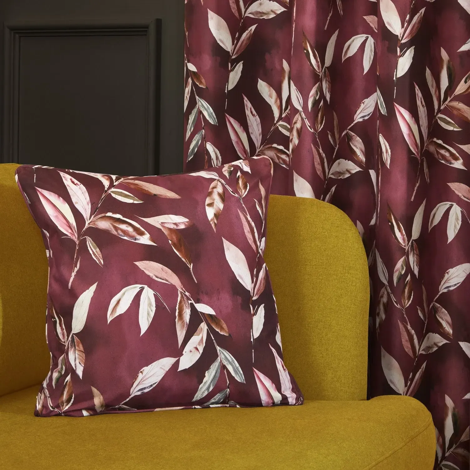 Cushion Cover with Floral Print - Wine Red image