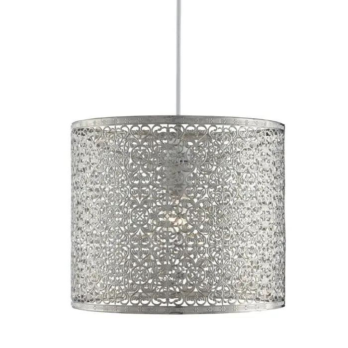 Cylinder Pendant Light Fretwork - Silver, Metal