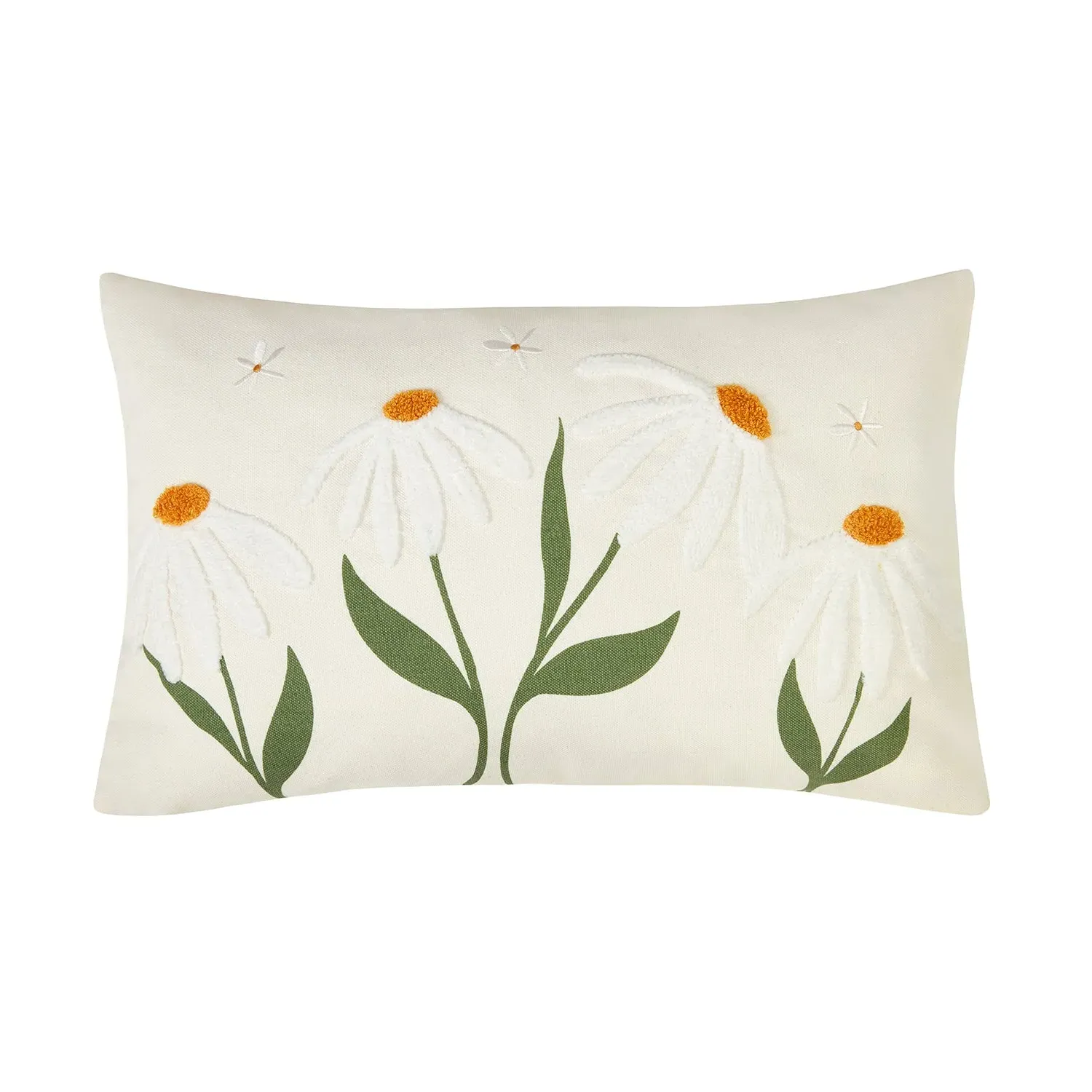 Daisy Embroidered Applique Boudoir Cushion - Natural, Beige product