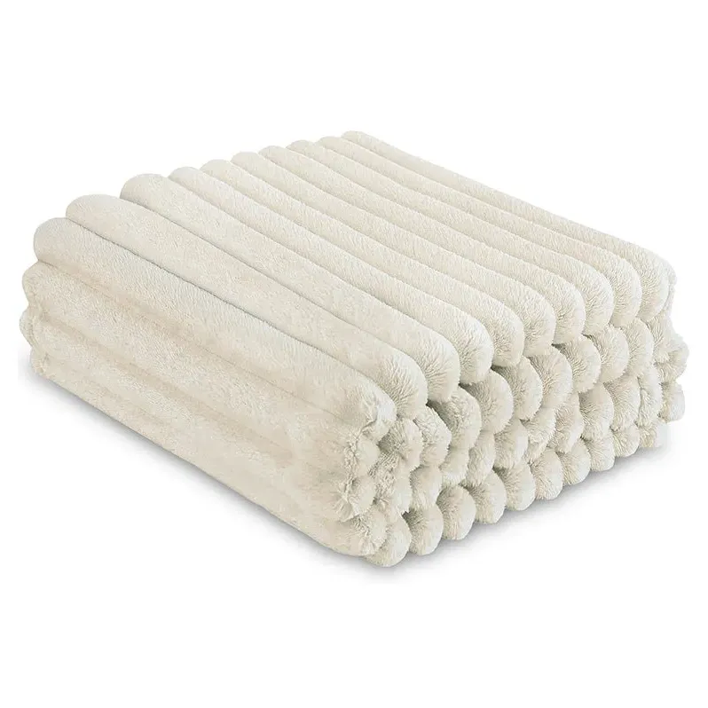 Dalton Extra Large Ribbed Fleece Throw - Cream by Julian Charles, image 2