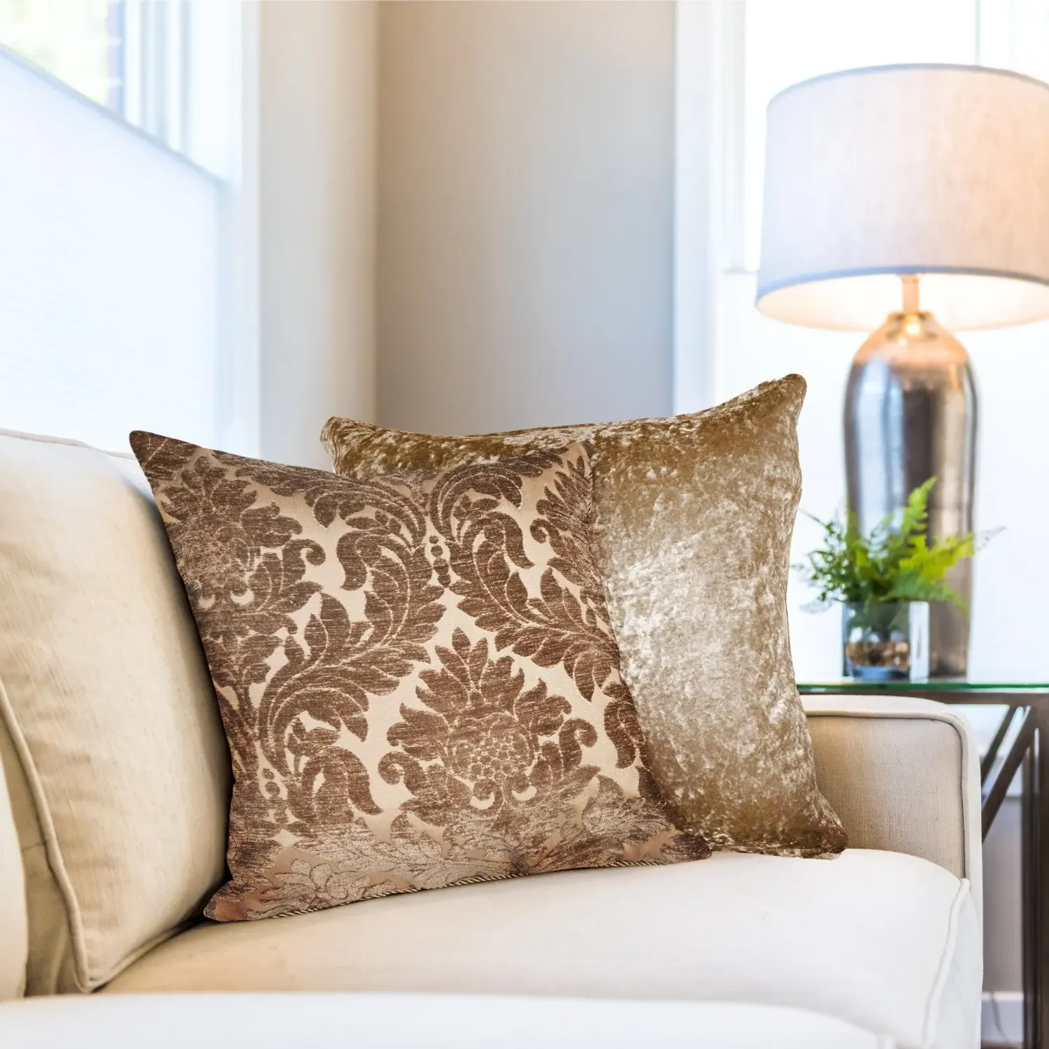 Cushion Cover Pair with Damask - Brown, Chenille alternate view