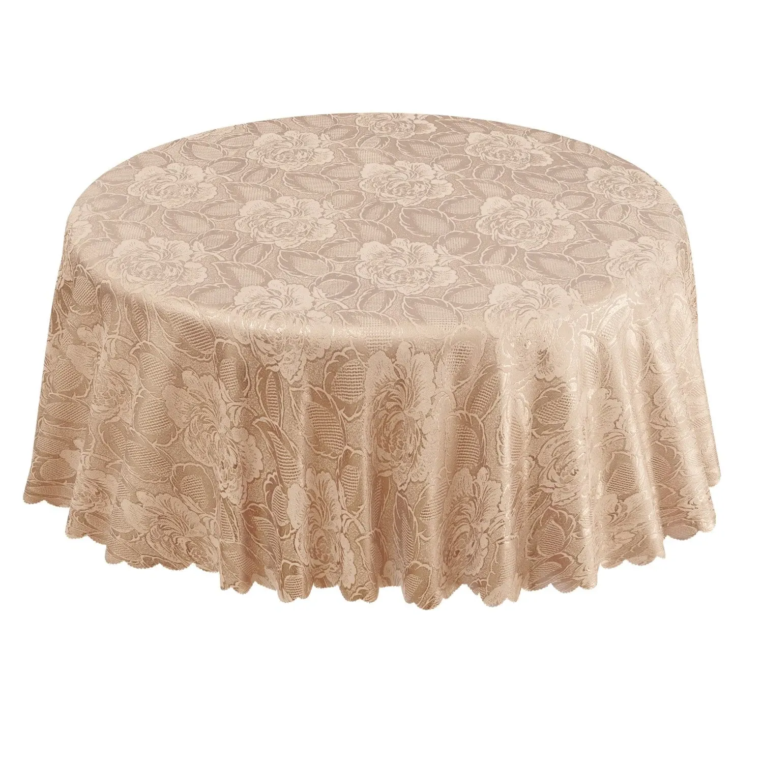 Damask Rose Round Tablecloth - Brown, Jacquard Polyester product