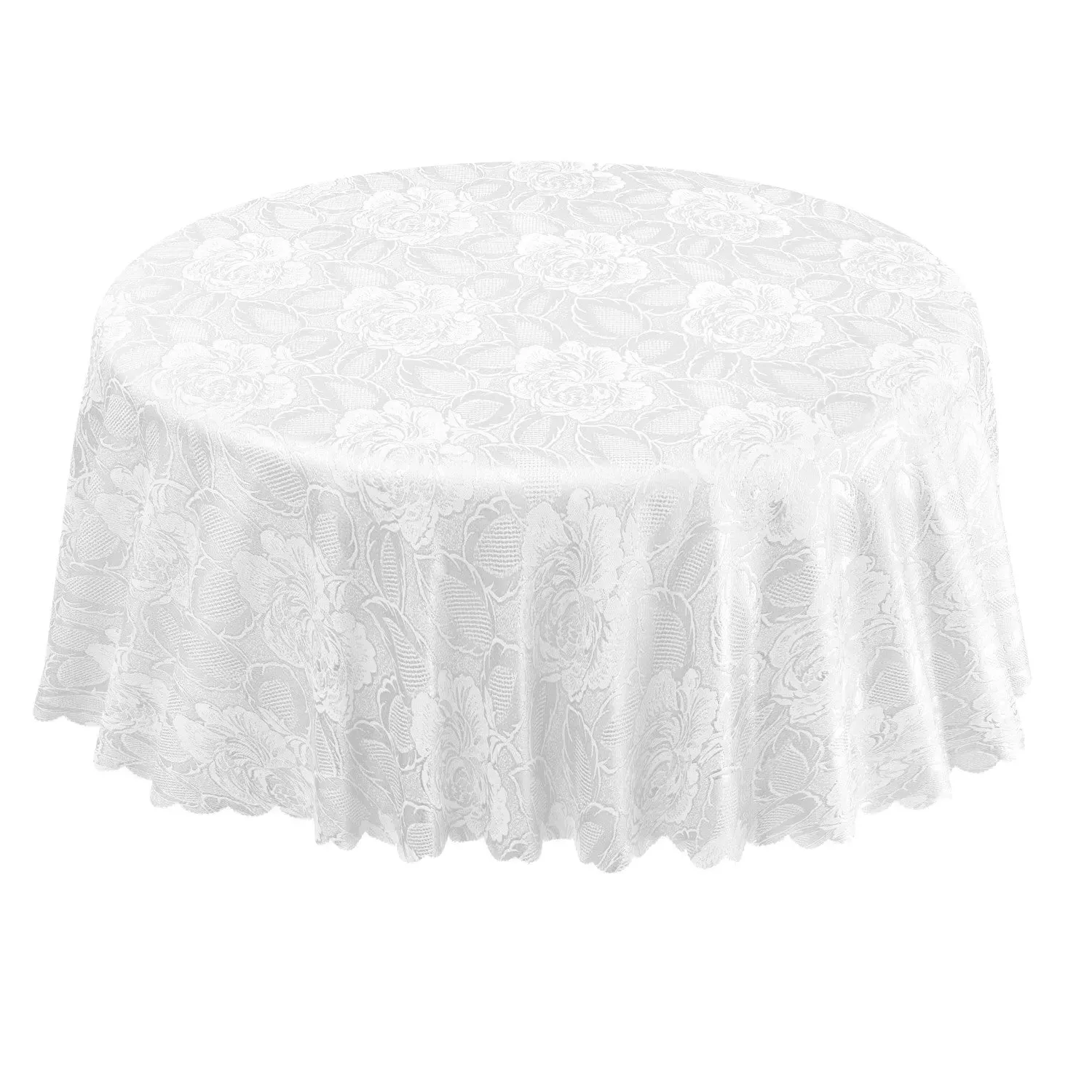 Damask Rose Square Jacquard Tablecloth - White, Polyester product