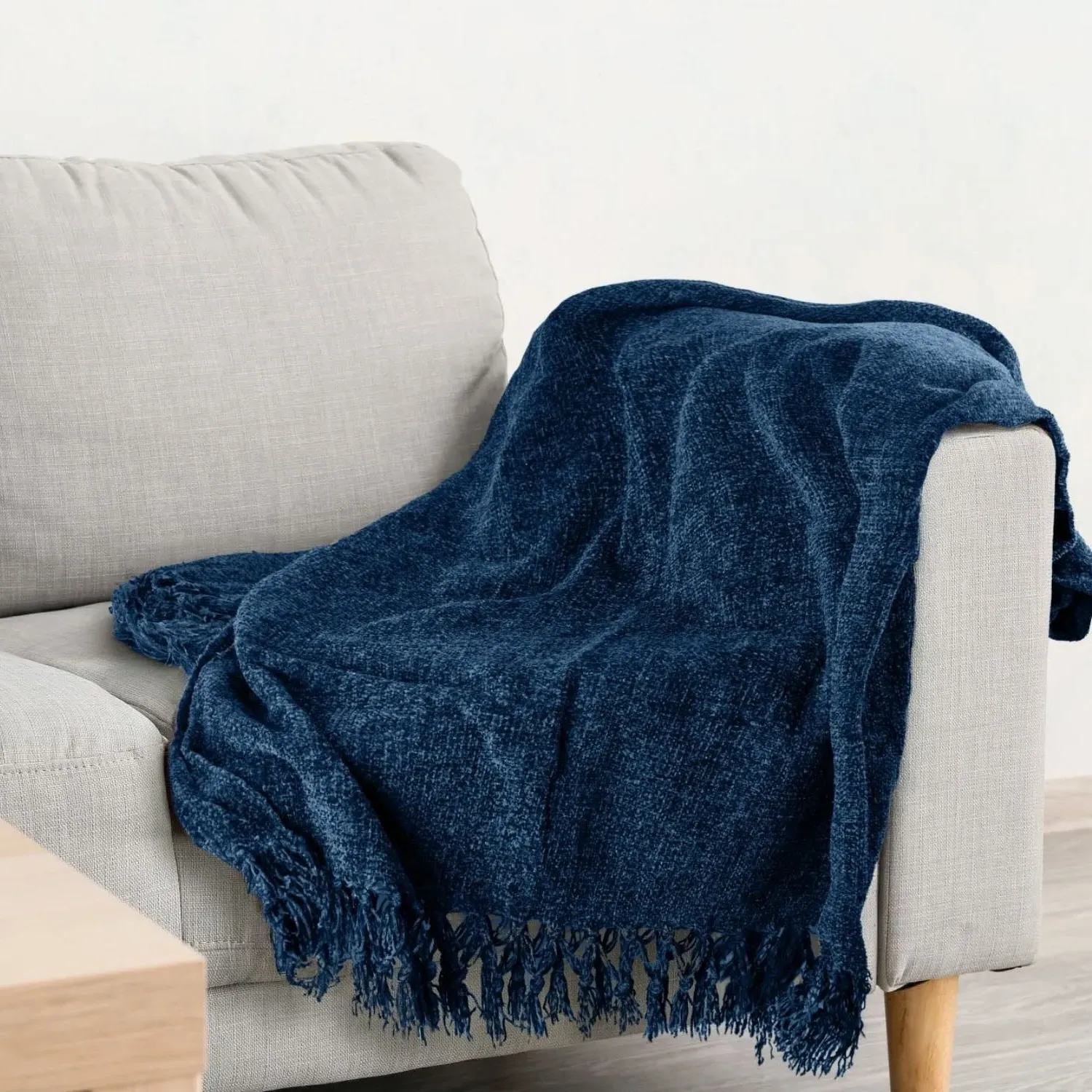 Darcy Chenille Throw - Navy Blue by Julian Charles, image 2
