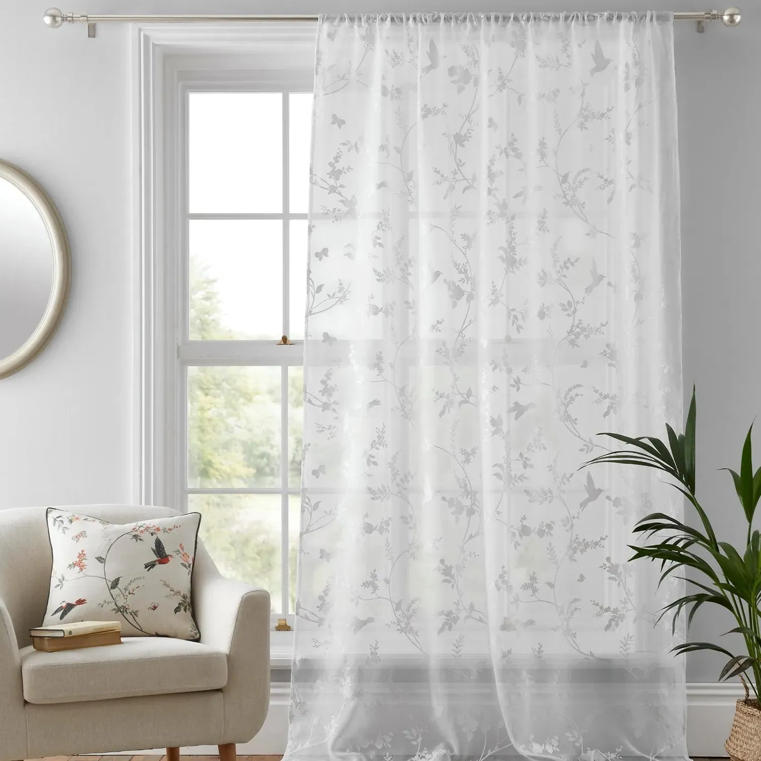 Single Voile Panel with Bird Print - White by Julian Charles, image 2