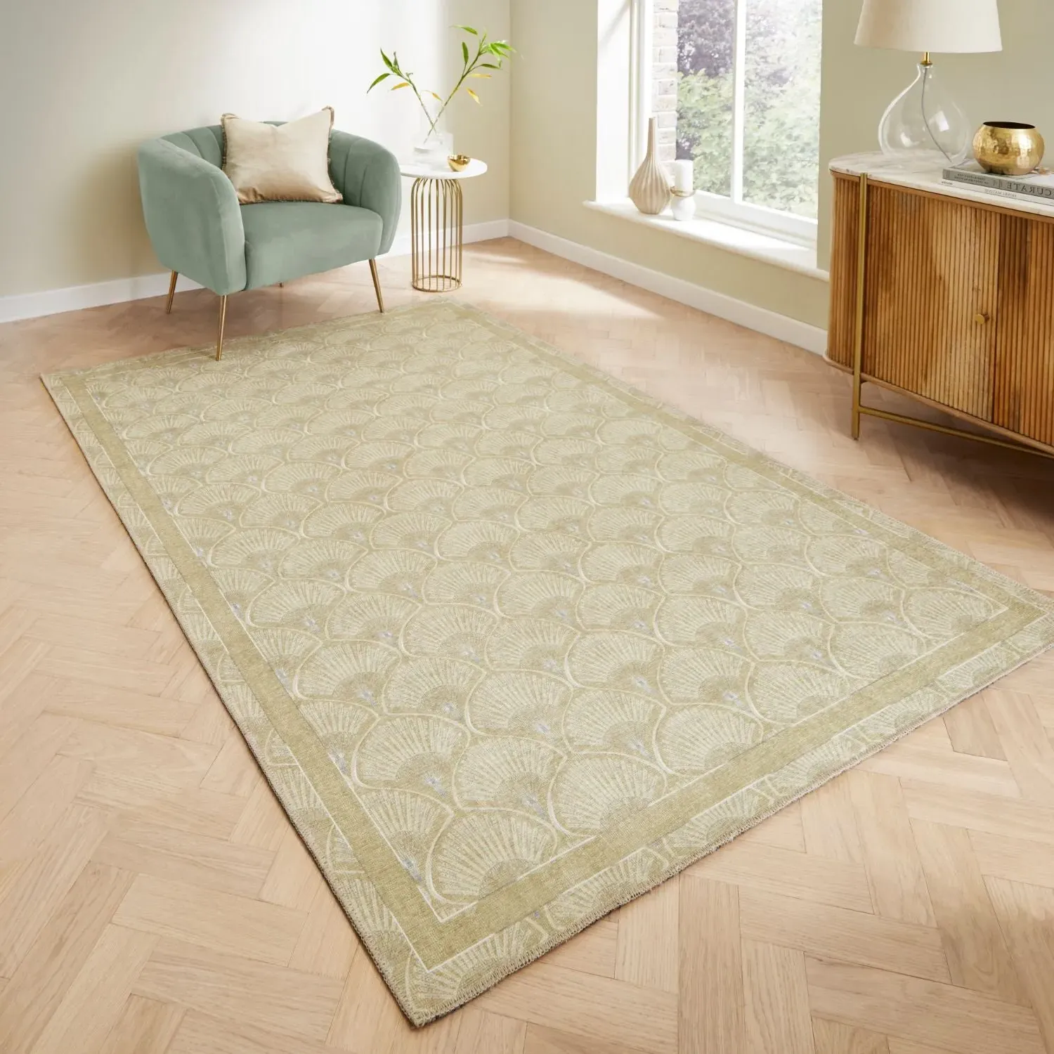 Deco Peacock Rug - Green, Polyester