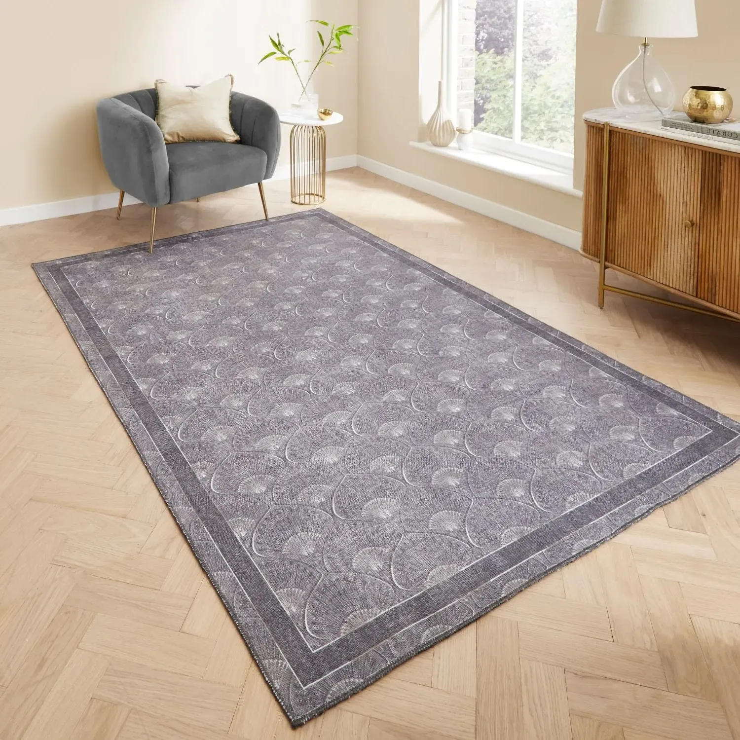 Deco Peacock Rug - Grey, Polyester