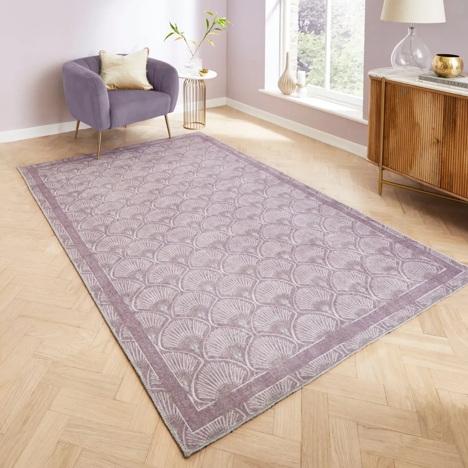 Deco Peacock Rug - Purple, Polyester