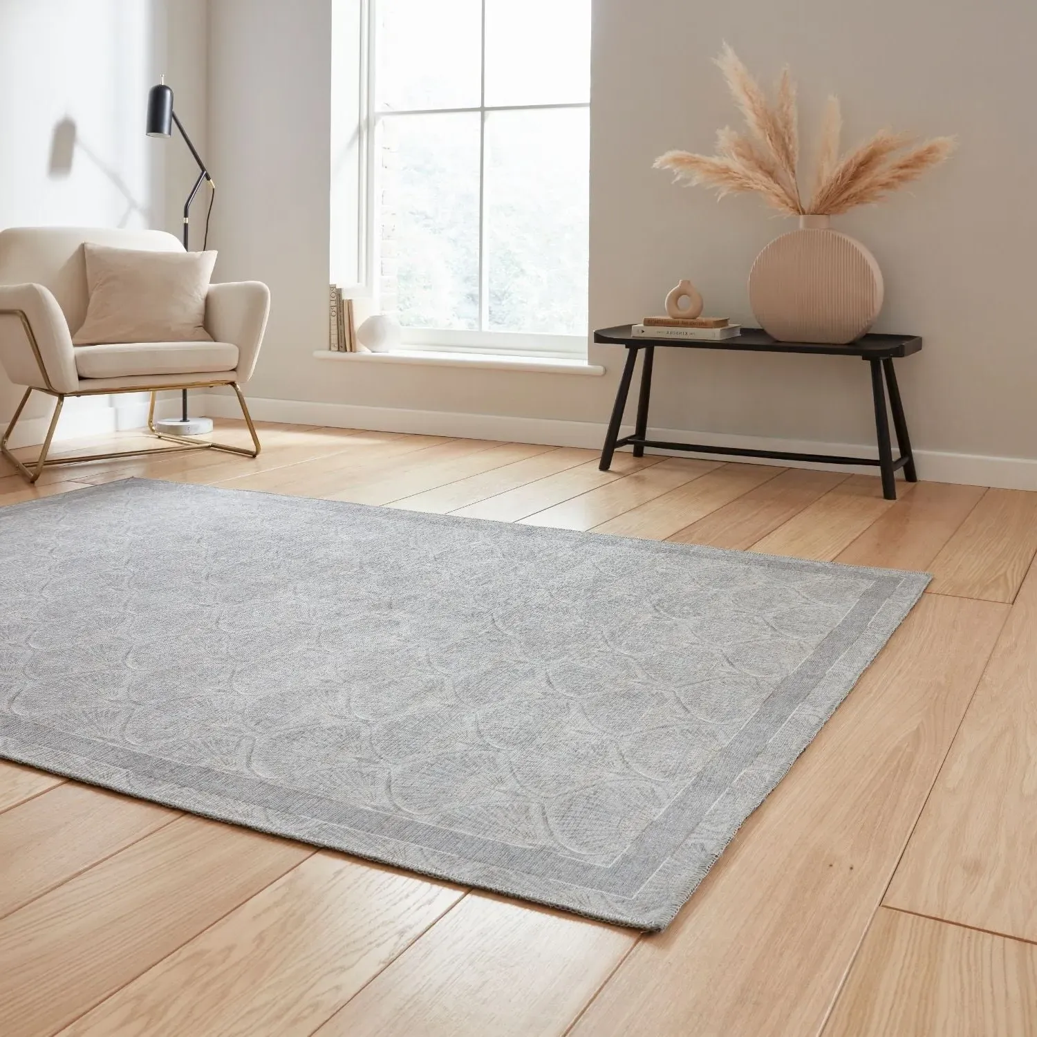 Deco Peacock Rug - Silver, Polyester