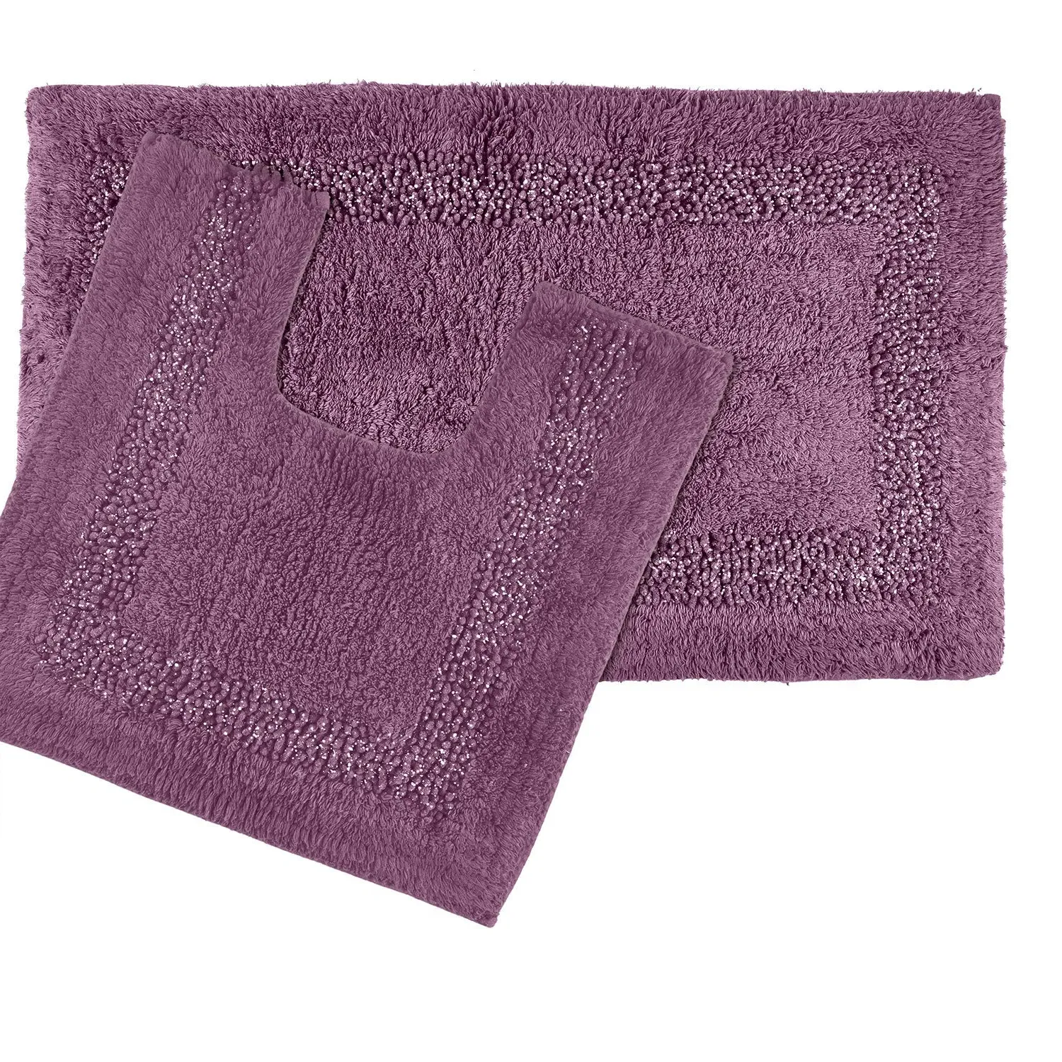 Diamante Border 2-Piece Bath and Pedestal Mat Set - Purple, Cotton product