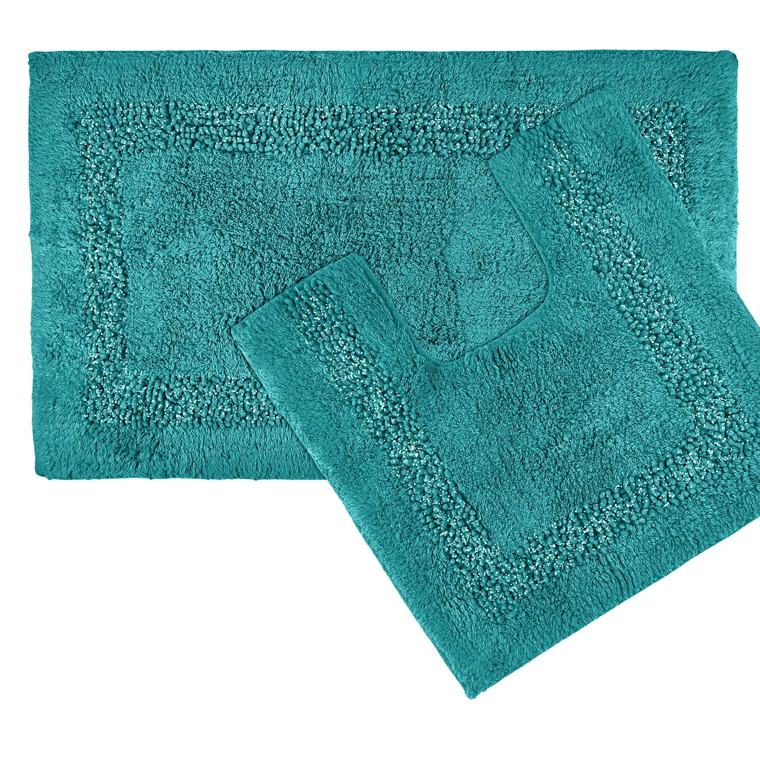 Diamante Border 2-Piece Bath and Pedestal Mat Set - Teal, Cotton product