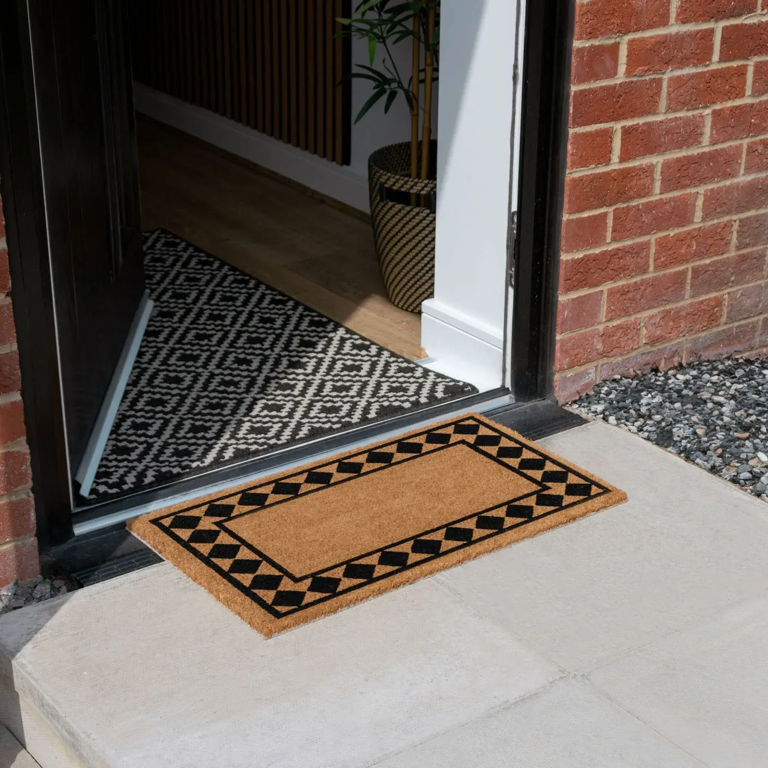 Diamond Border Coir Entrance Doormat - Brown, Natural Coir alternate view