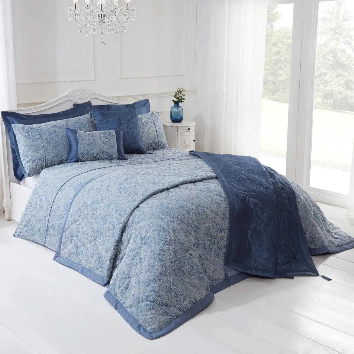 Diamond Quilted Bedspread - Blue, Jacquard