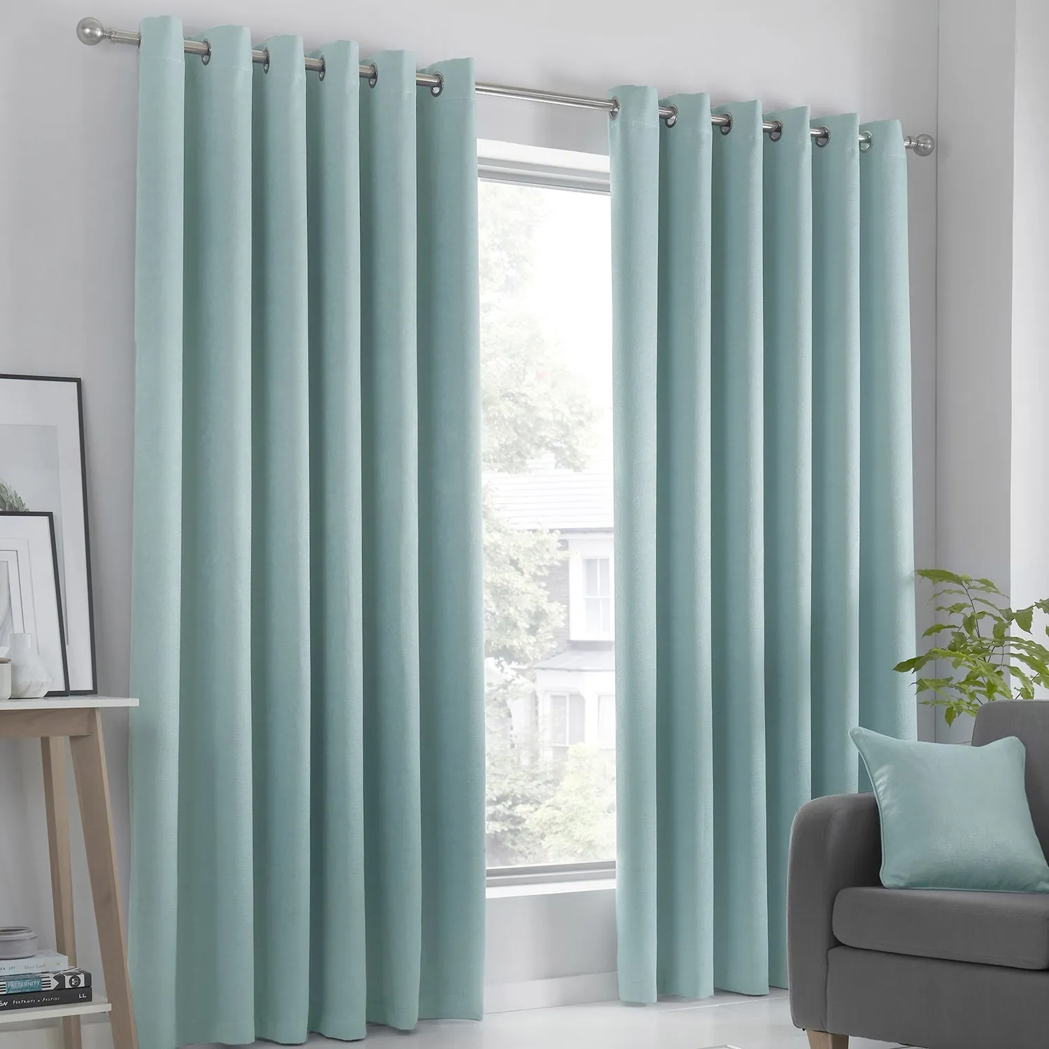 Dim Out Eyelet Curtains - Blue