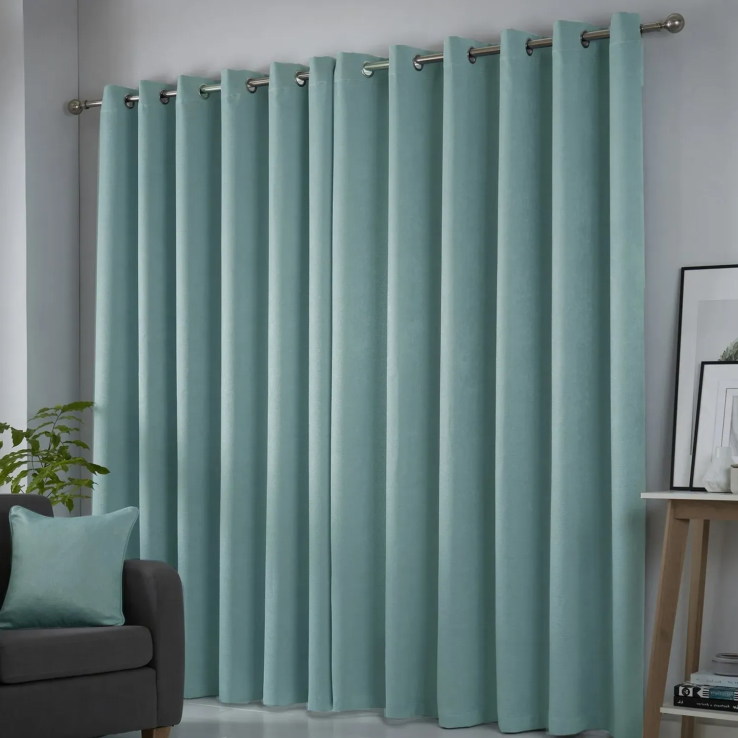 Dim Out Eyelet Curtains - Blue