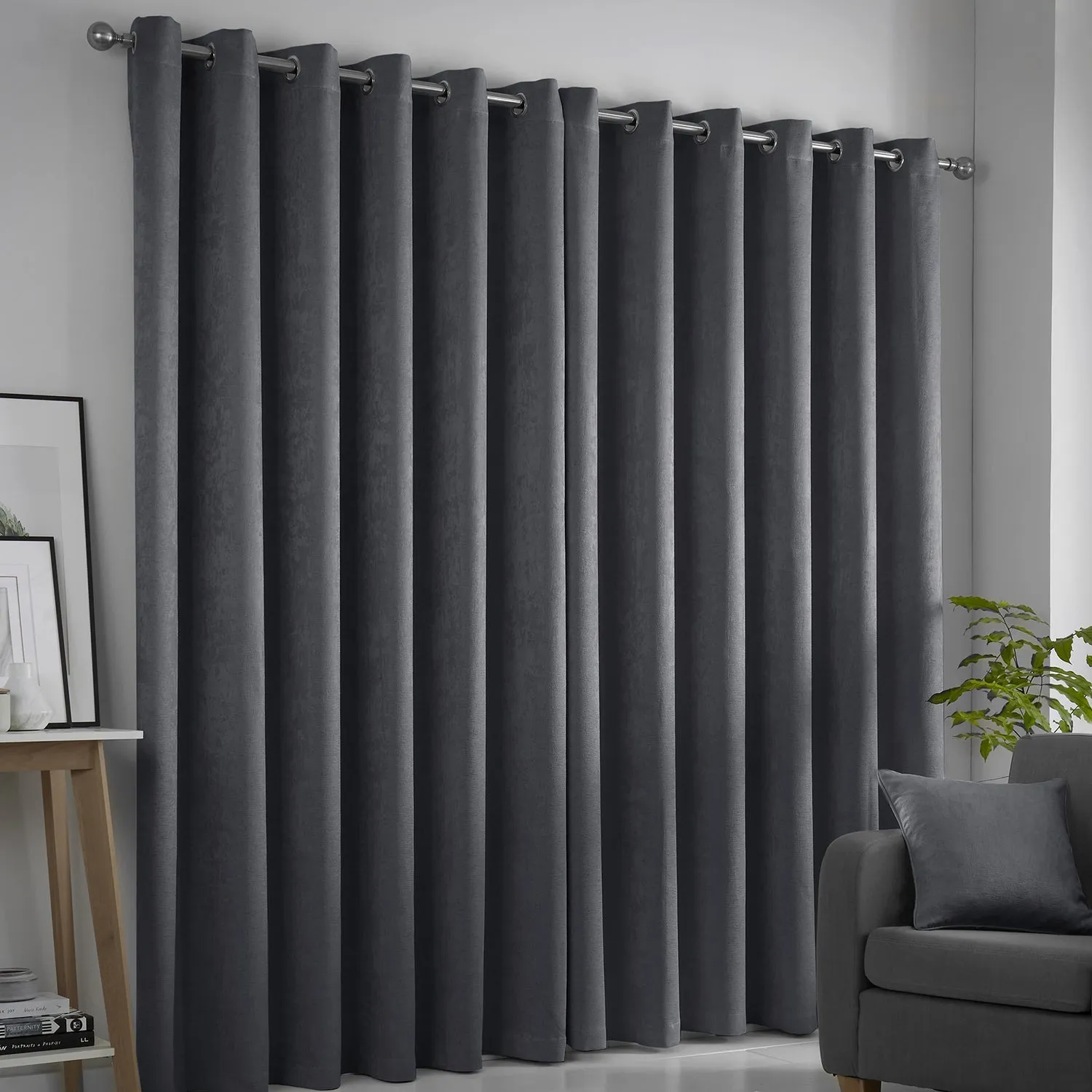 Dim Out Eyelet Curtains - Charcoal Grey