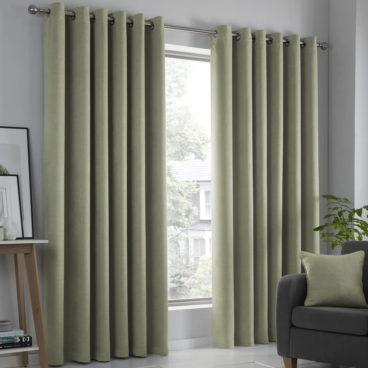 Dim Out Eyelet Curtains - Green