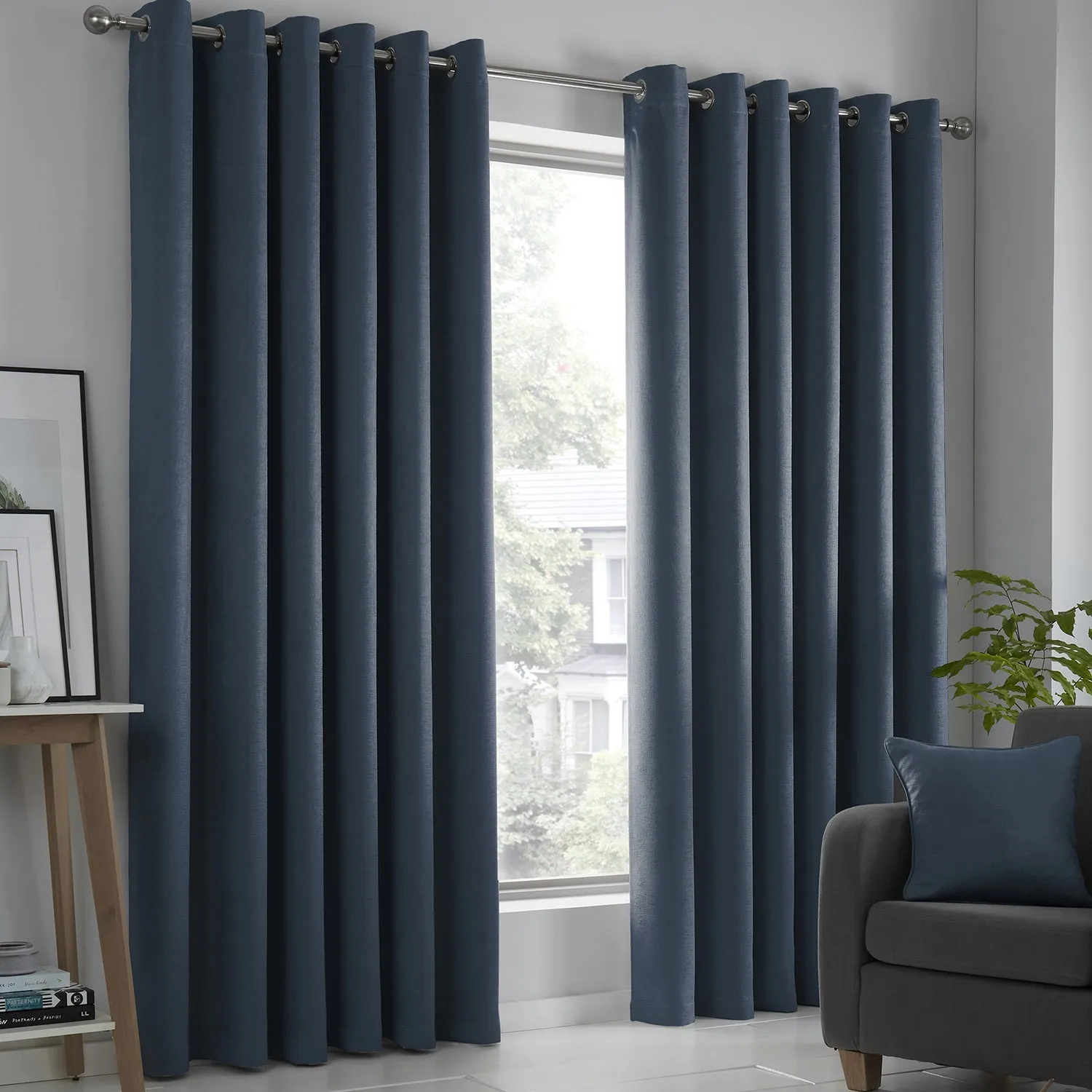 Dim Out Eyelet Curtains - Navy