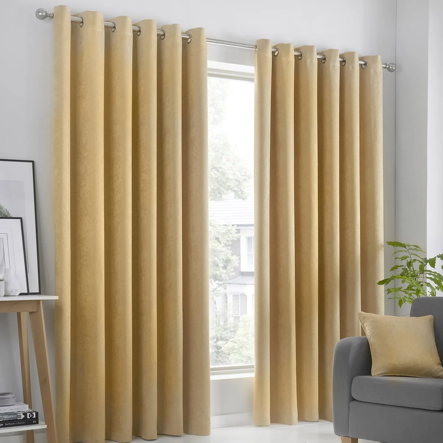 Dim Out Eyelet Curtains - Yellow, Triple-Woven