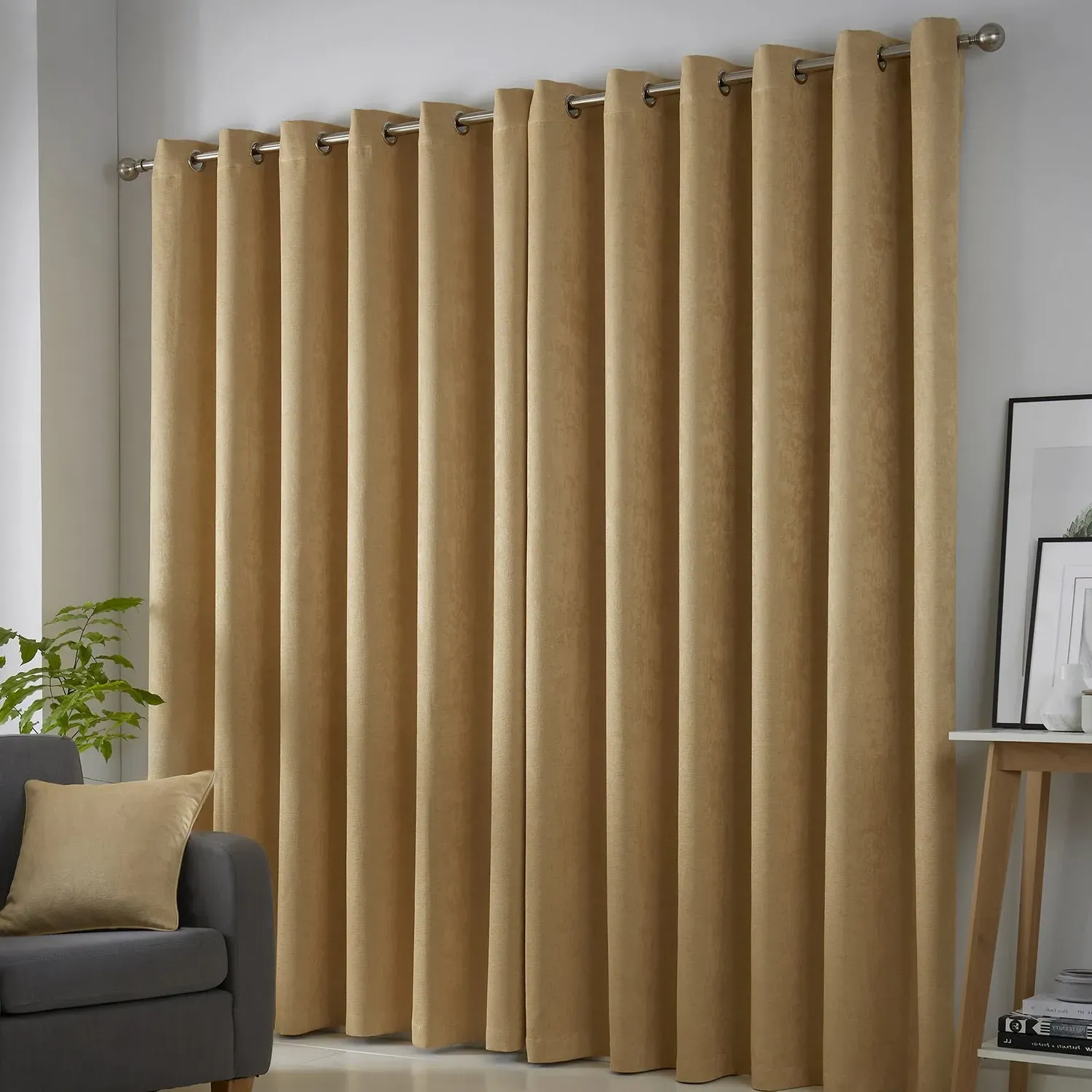Dim Out Eyelet Curtains - Yellow, Triple-Woven