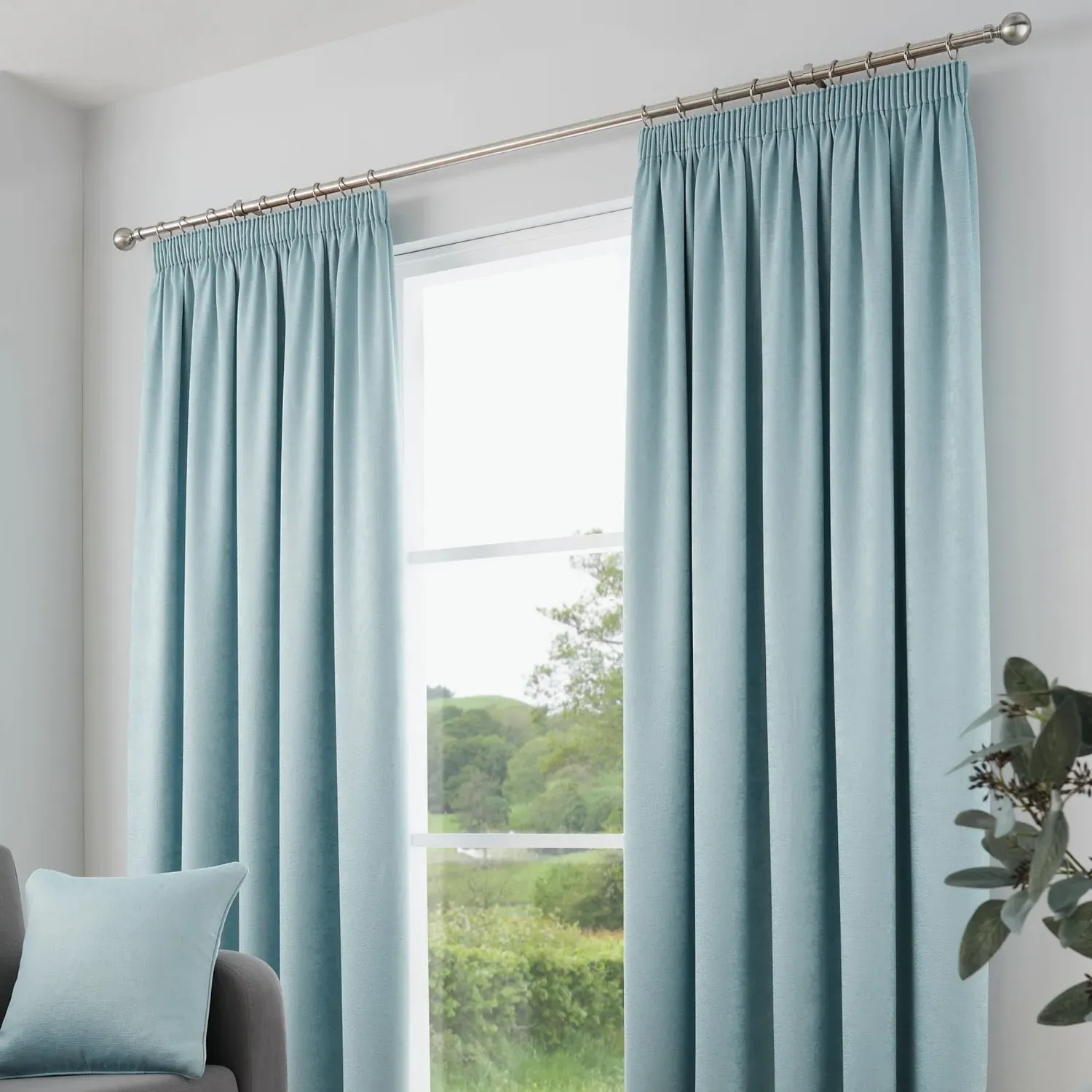 Dim Out Pencil Pleat Curtains - Duck Egg