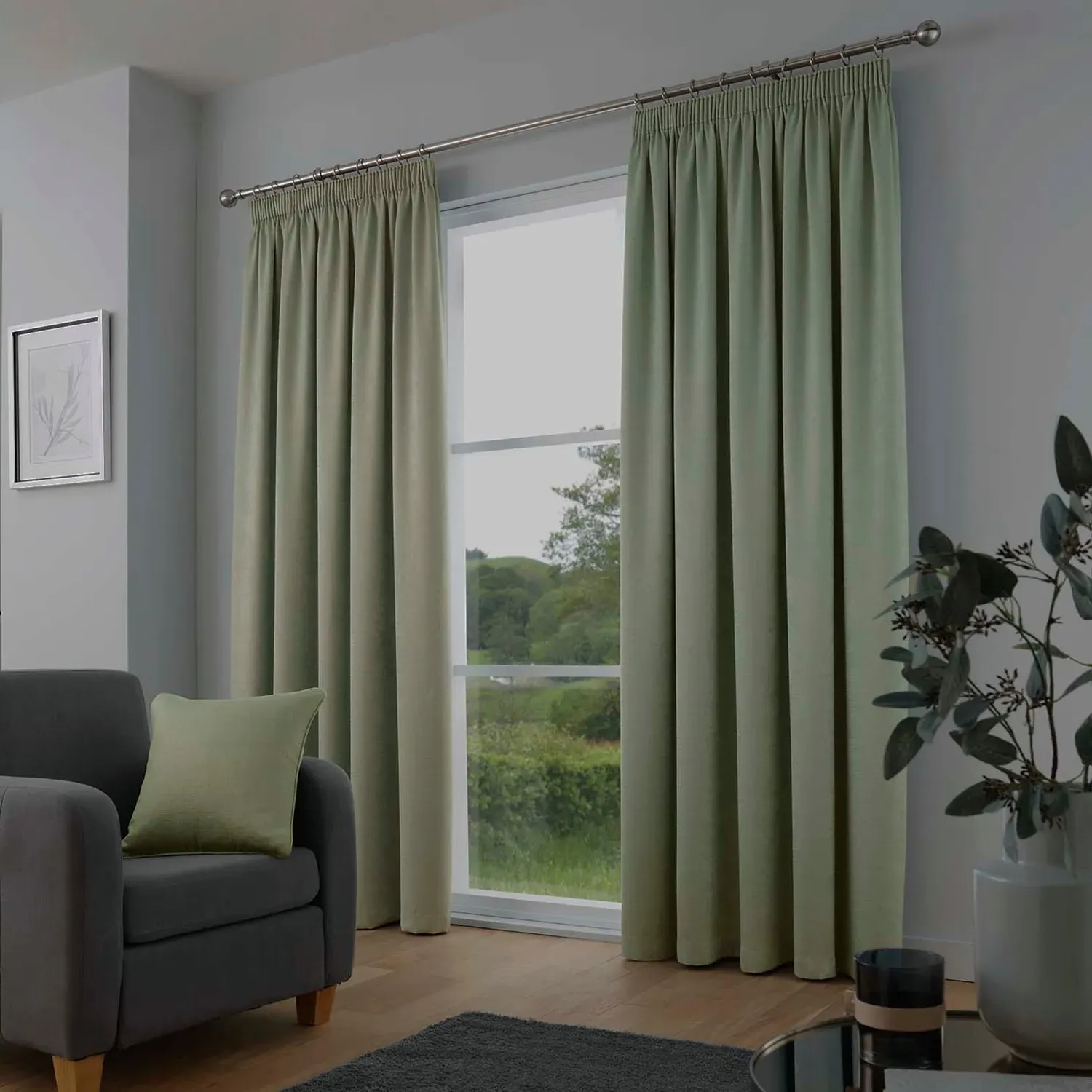 Dim Out Pencil Pleat Curtains - Green