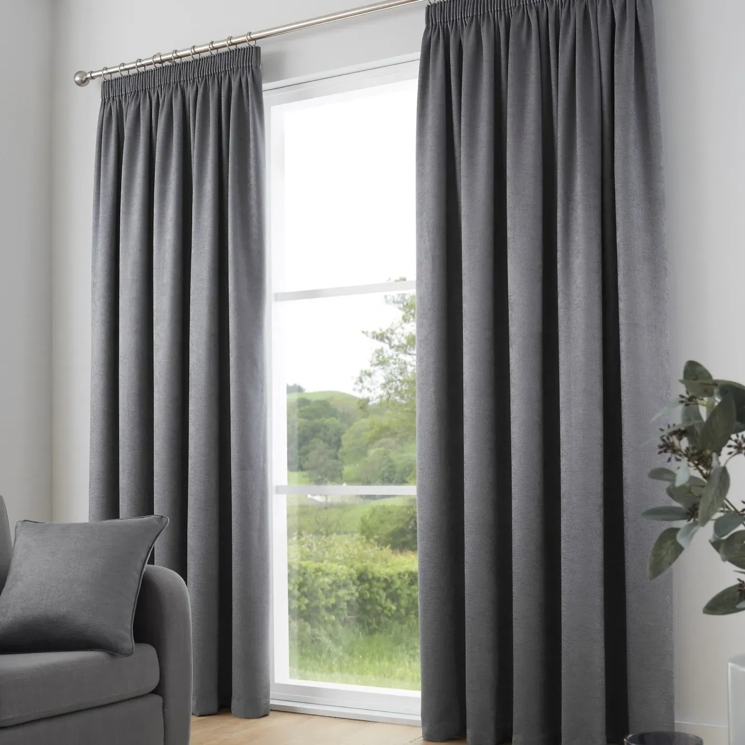 Dim Out Pencil Pleat Curtains - Grey