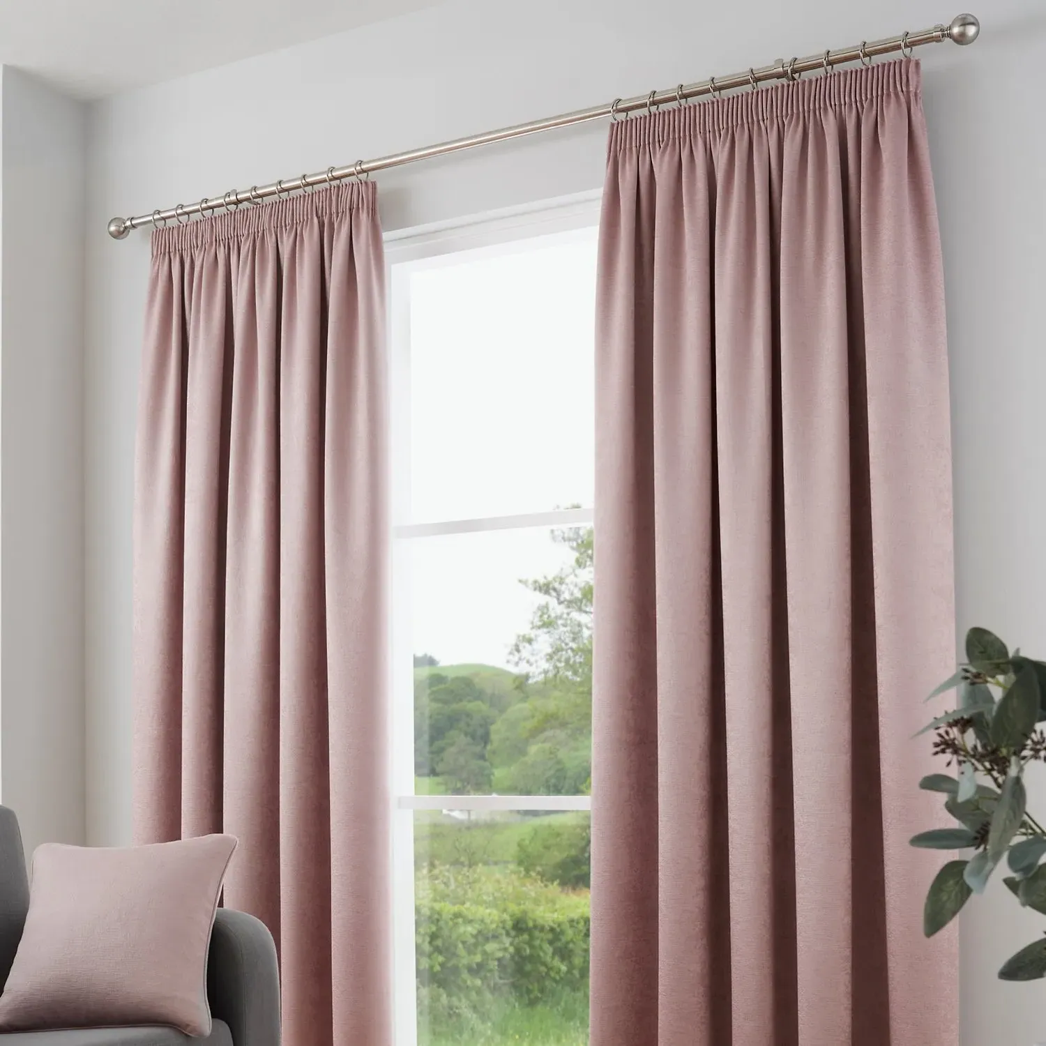 Dim Out Pencil Pleat Curtains - Pink