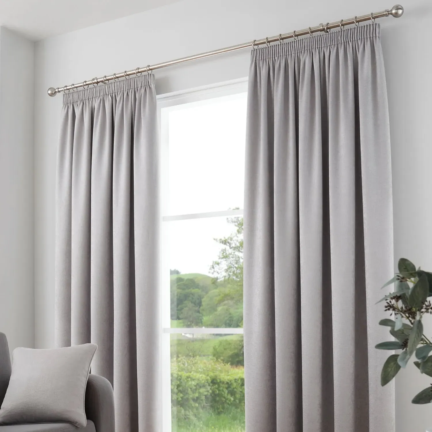 Dim Out Pencil Pleat Curtains - Silver
