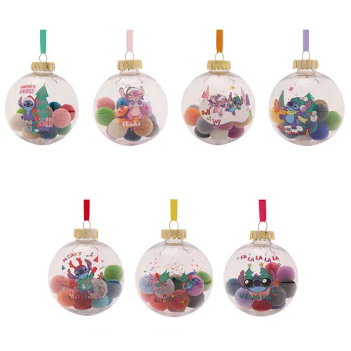 Disney Stitch Set of 7 Baubles with Pom Poms - Multi by Julian Charles