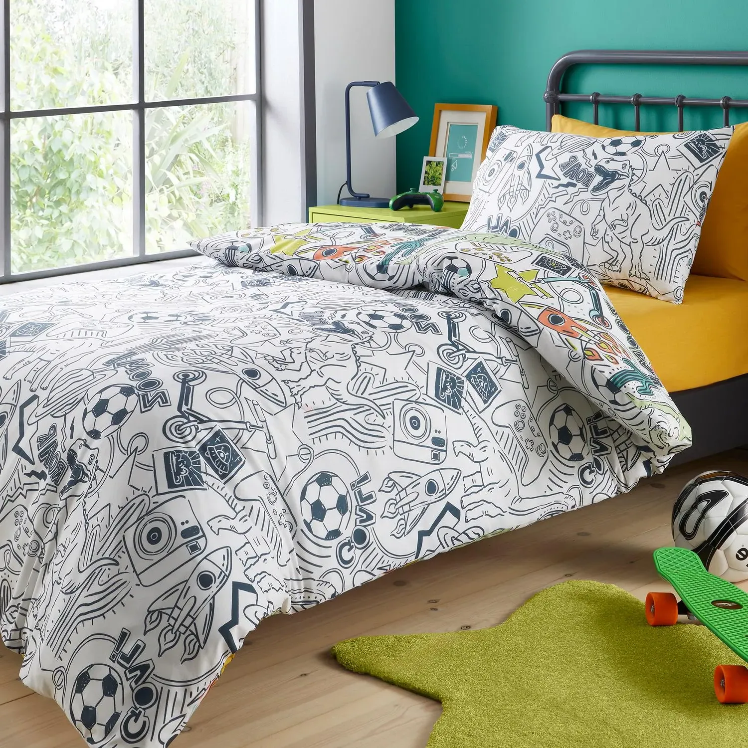 Doodle Zoom Single Duvet Set - Multi, Polycotton alternate view