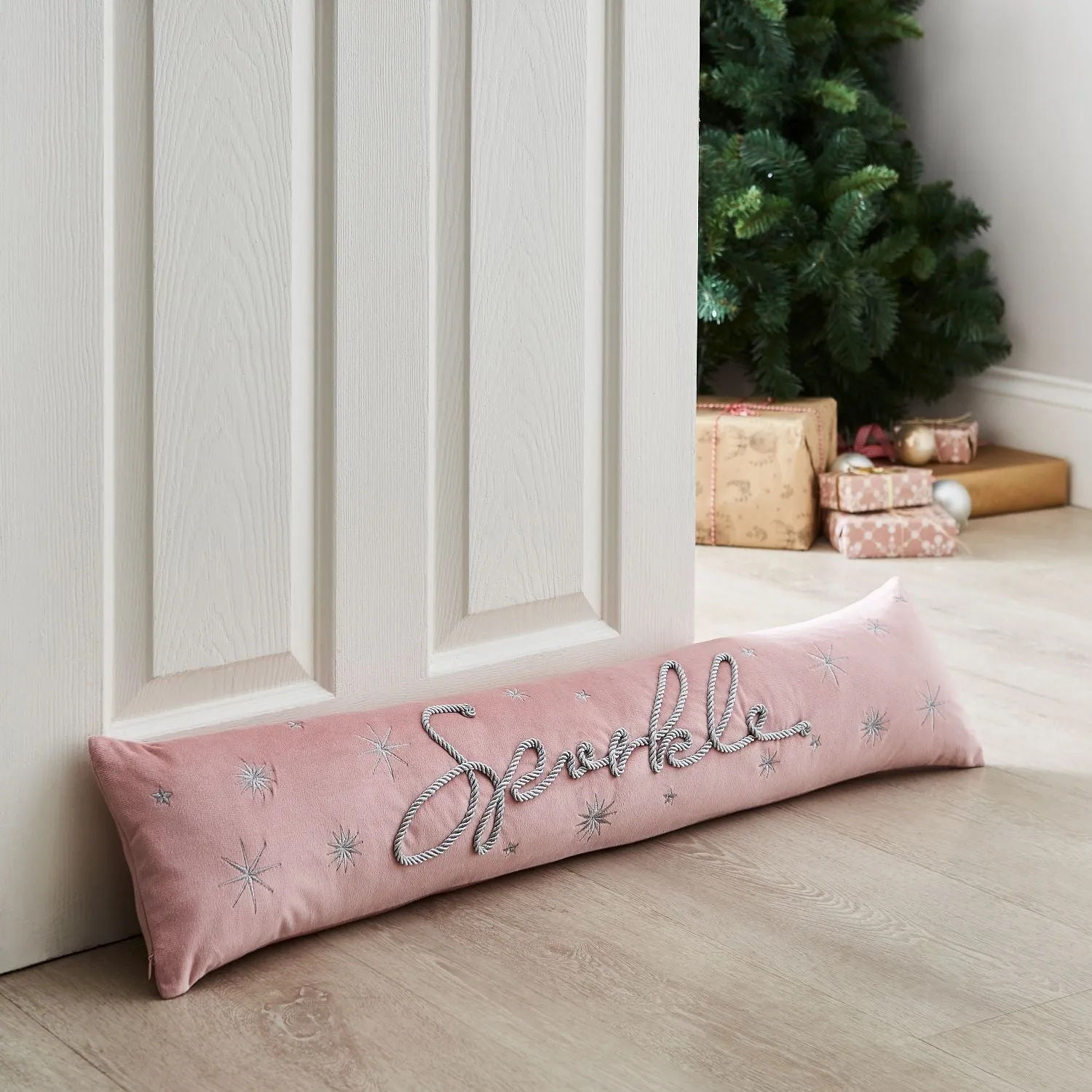 Door Draught Excluder with Sparkle - Pink, Velvet