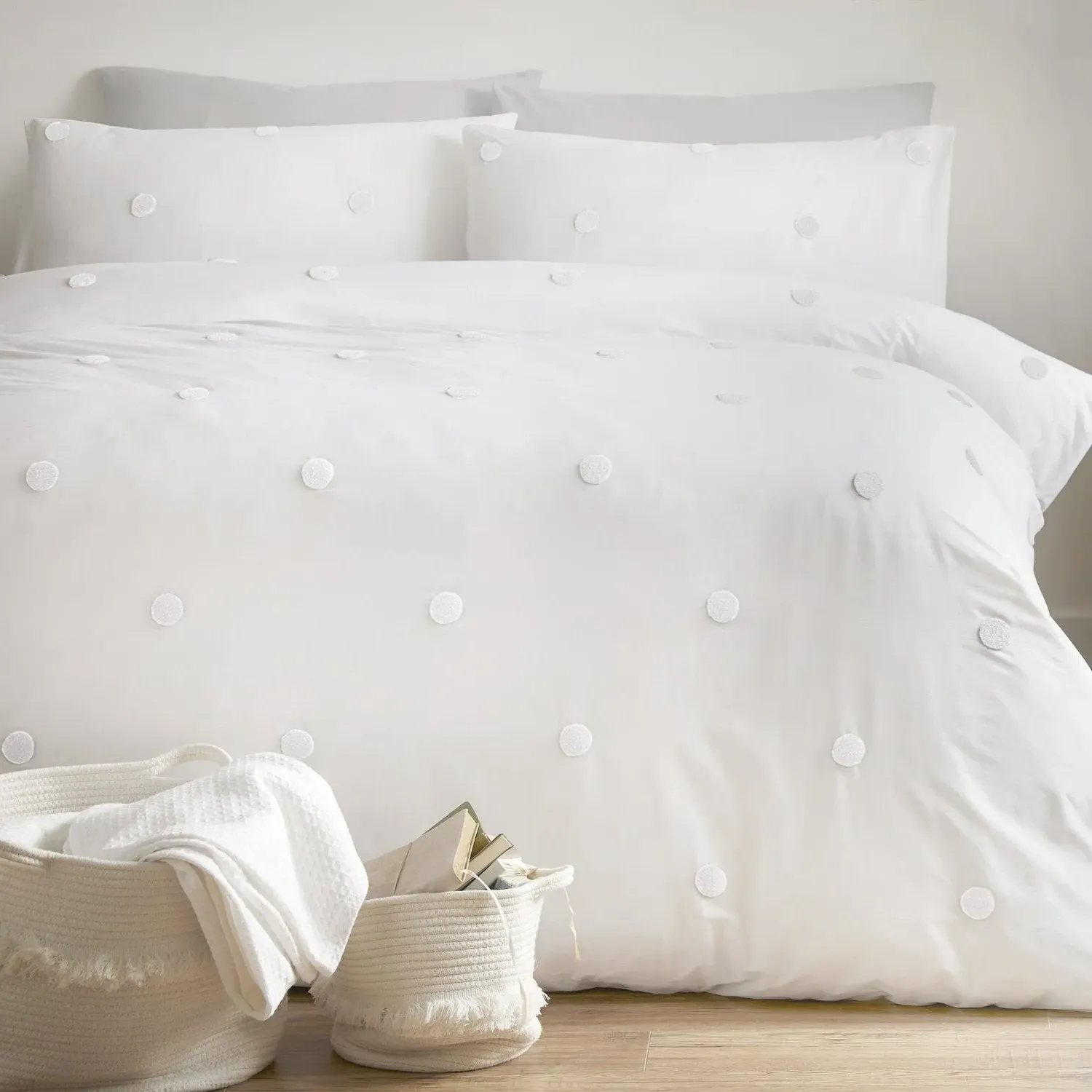 Dot Garden Single Duvet Set - White, Cotton product